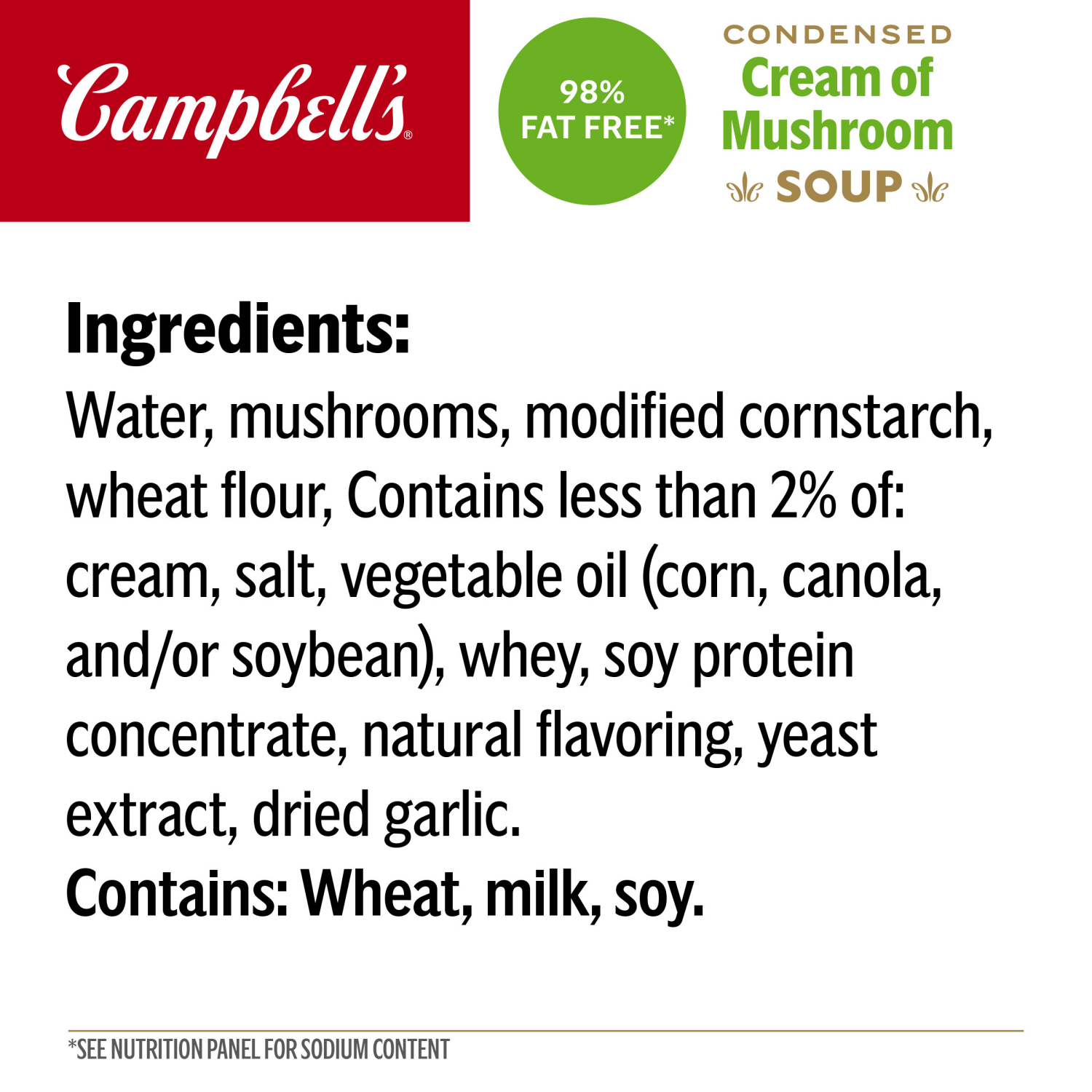 slide 4 of 7, Campbell's Condensed 98% Fat Free Cream of Mushroom Soup, 10.5 oz Can, 10.5 oz