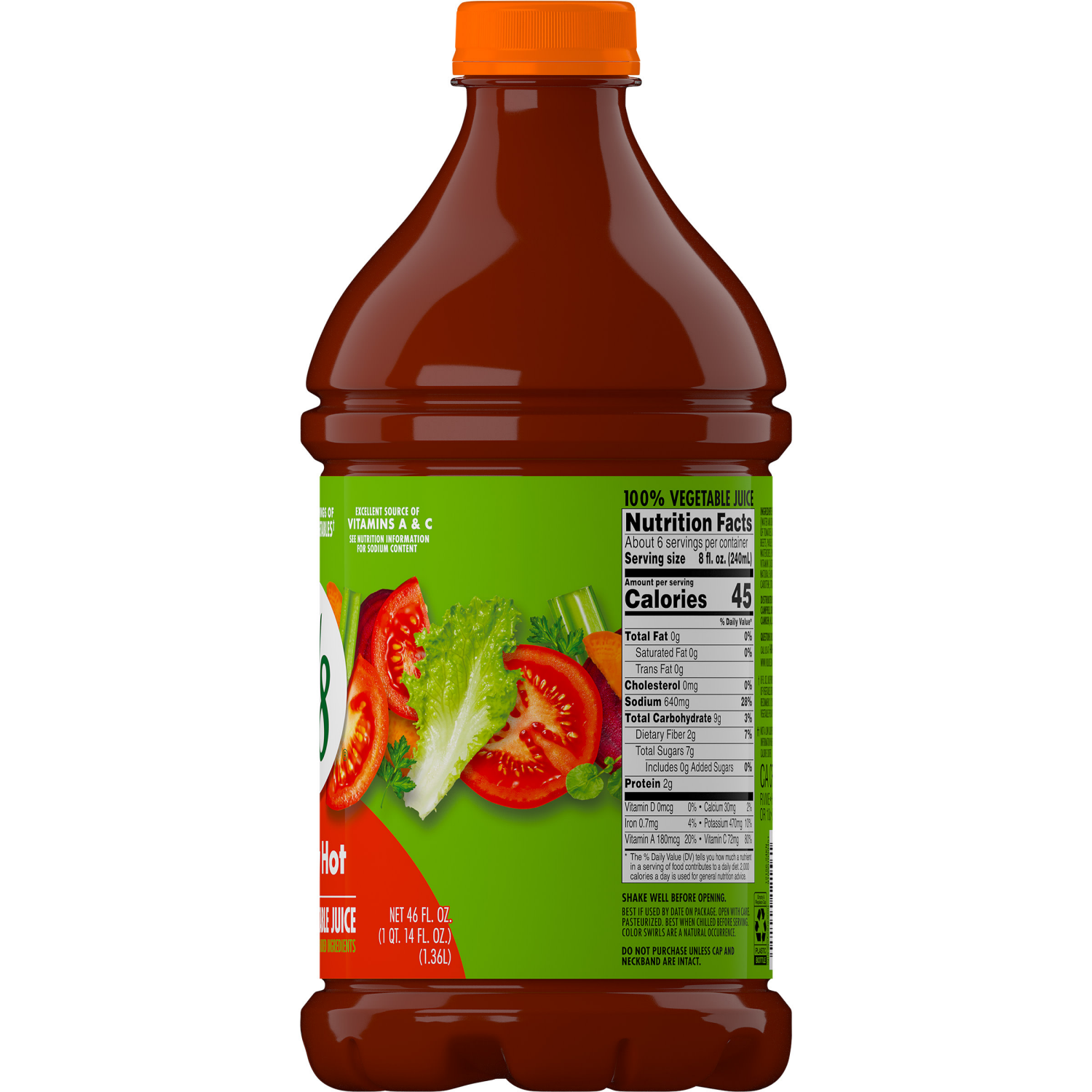 slide 4 of 8, V8 Spicy Hot 100% Vegetable Juice, 46 fl oz Bottle, 46.000 fl oz