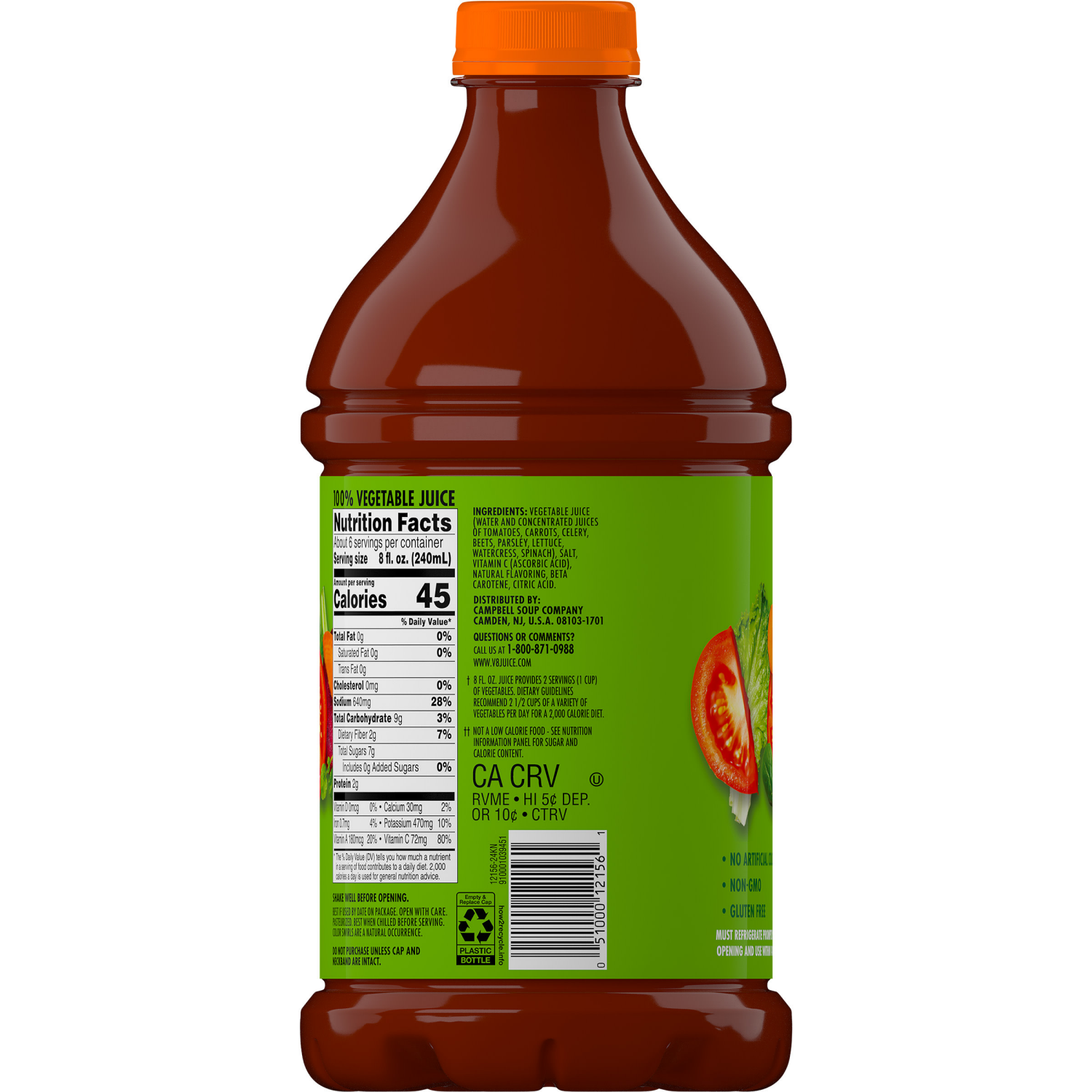 slide 8 of 8, V8 Spicy Hot 100% Vegetable Juice, 46 fl oz Bottle, 46.000 fl oz