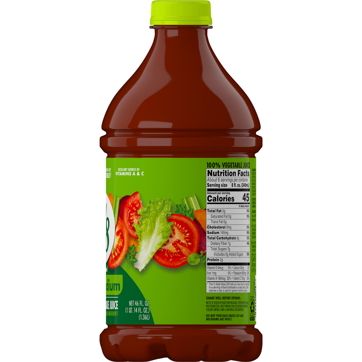 slide 6 of 7, V8 Low Sodium Original 100% Vegetable Juice, 46 fl oz Bottle, 46.000 fl oz