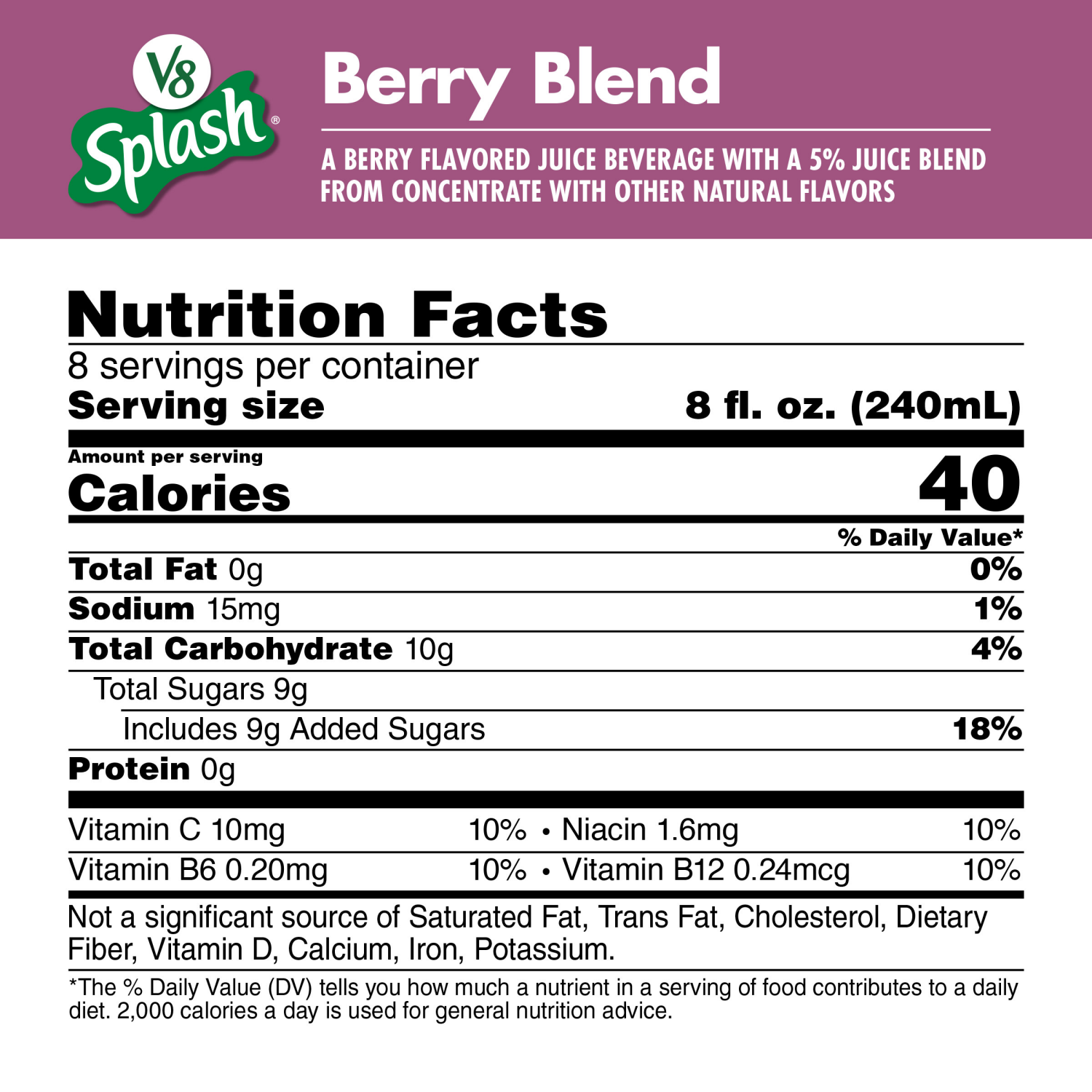 slide 5 of 8, V8 Splash Berry Blend Flavored Beverage, 64 fl oz Bottle, 64.000 fl oz