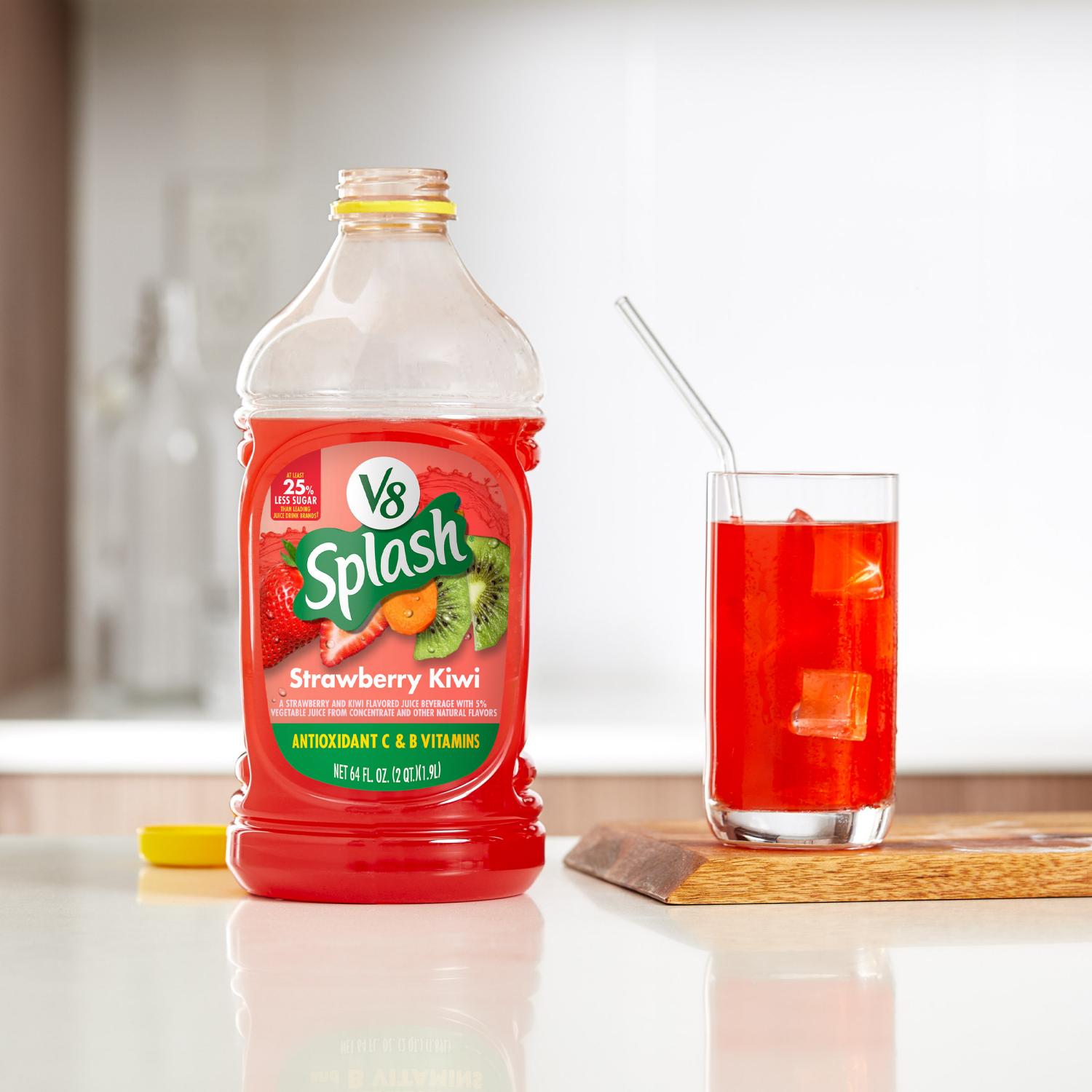 slide 6 of 8, V8 Splash Strawberry Kiwi Flavored Beverage, 64 fl oz Bottle, 64.000 fl oz