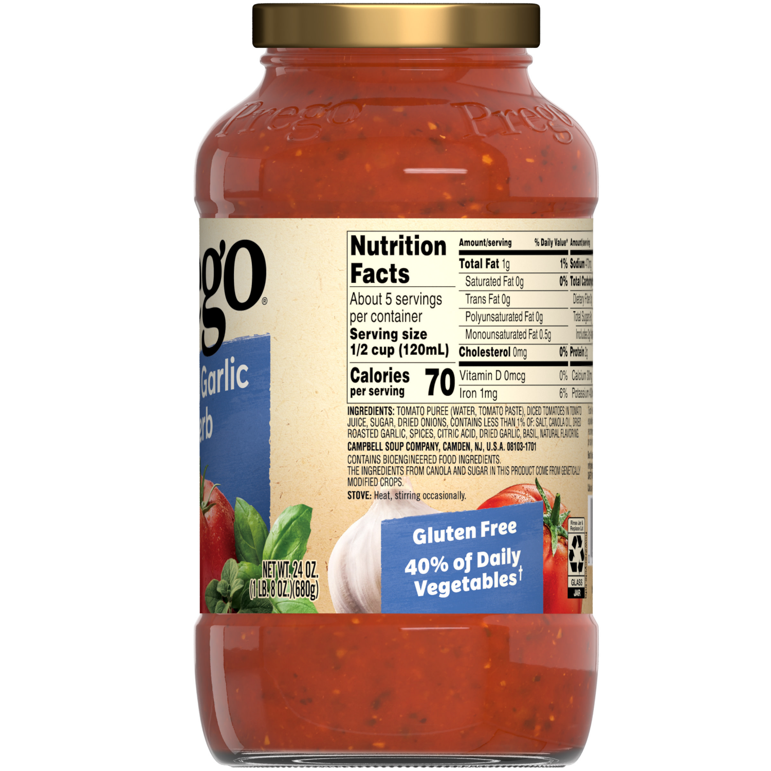 slide 2 of 8, Prego Roasted Garlic & Herb Pasta Sauce, 24.000 oz