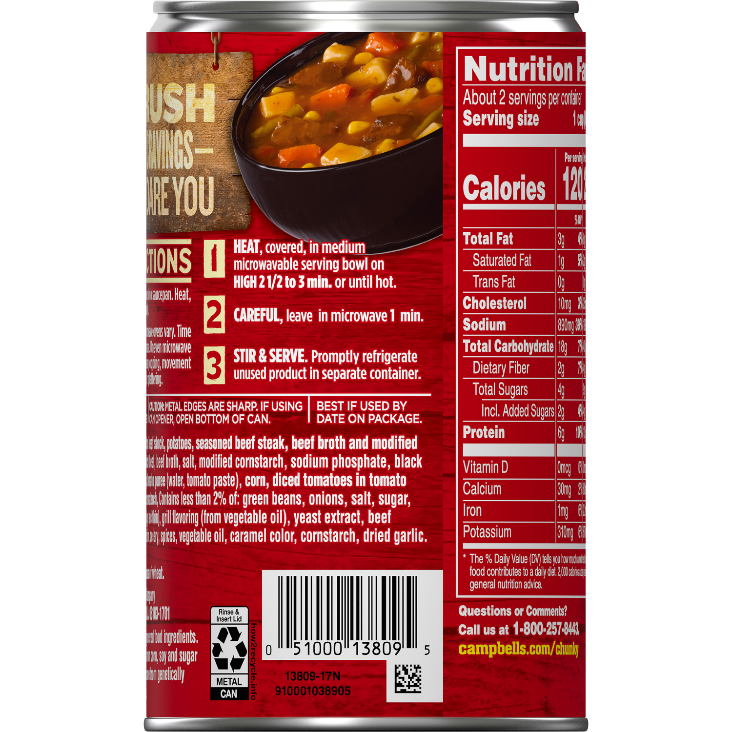 slide 5 of 5, Campbell's Steak With Hearty Vegetables Soup, 18.800 oz