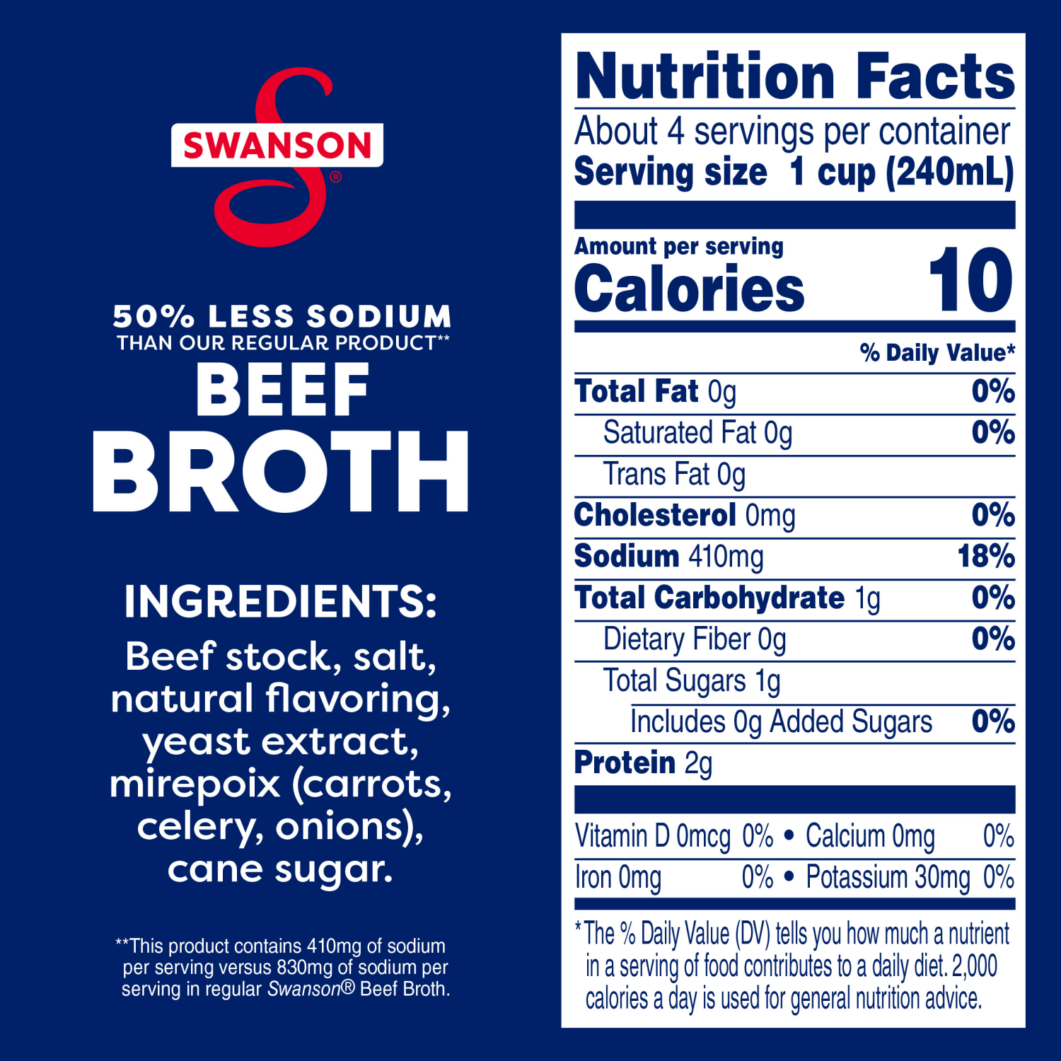 slide 4 of 8, Swanson 50% Less Sodium Beef Broth, 32 oz Carton, 32.000 oz