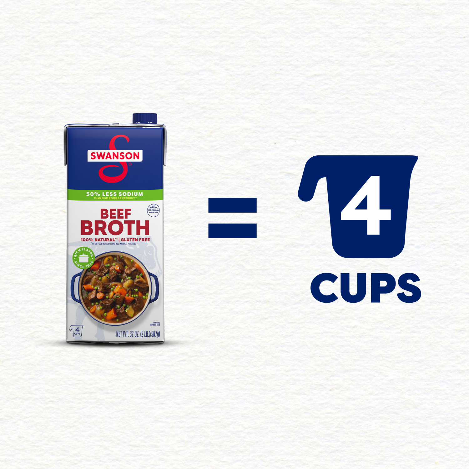 slide 7 of 8, Swanson 50% Less Sodium Beef Broth, 32 oz Carton, 32.000 oz