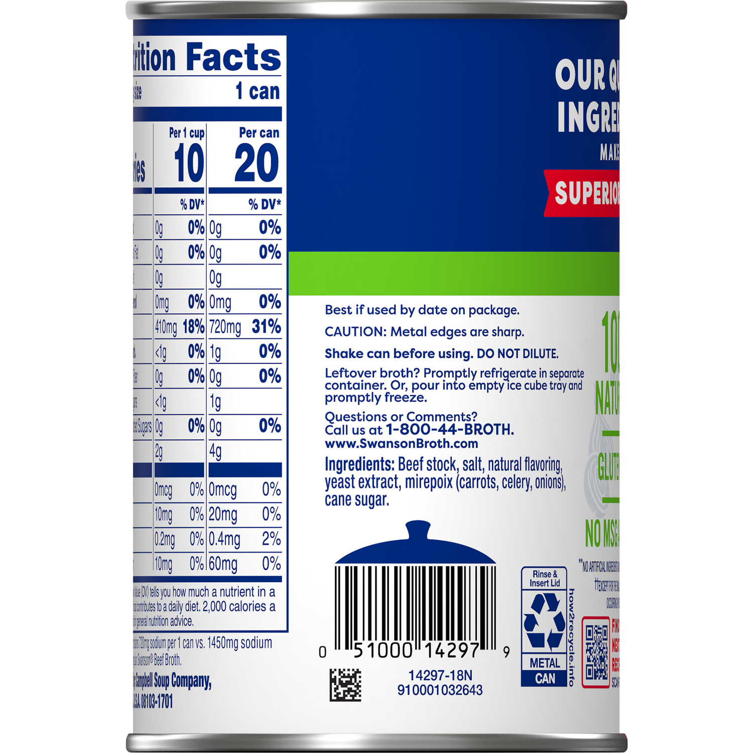 slide 5 of 8, Swanson 50% Less Sodium Beef Broth, 14.5 oz Can, 14.500 oz