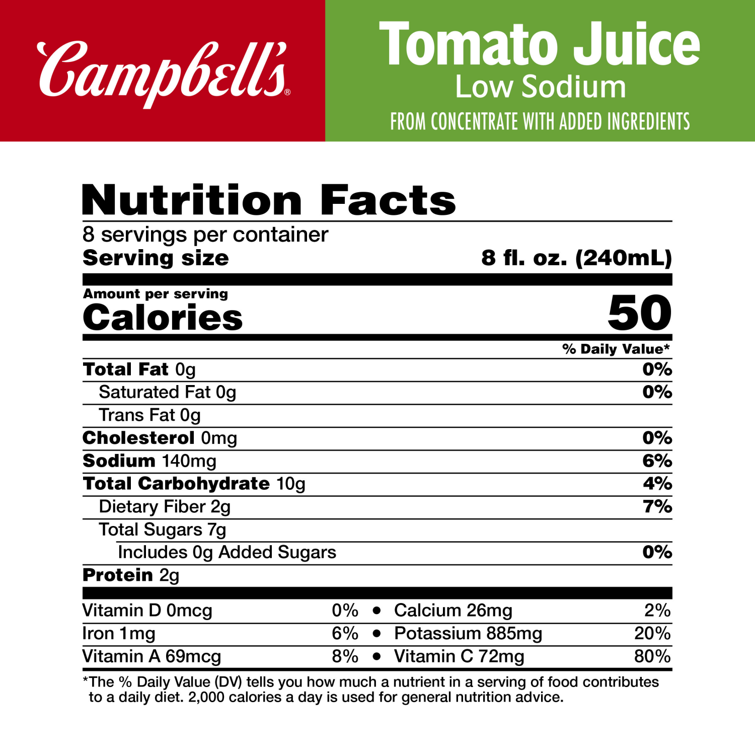 slide 5 of 8, Campbell's Low Sodium 100% Tomato Juice, 64 fl oz Bottle, 64.000 fl oz