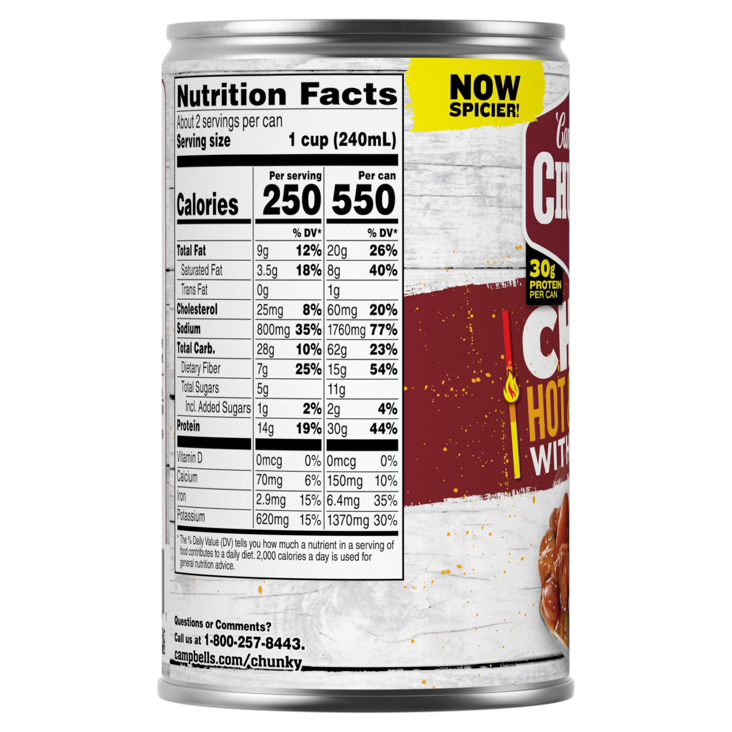 slide 2 of 6, Campbell's Campbell’s Chunky Hot and Spicy Chili With Beans, 19 oz Can, 19.000 oz