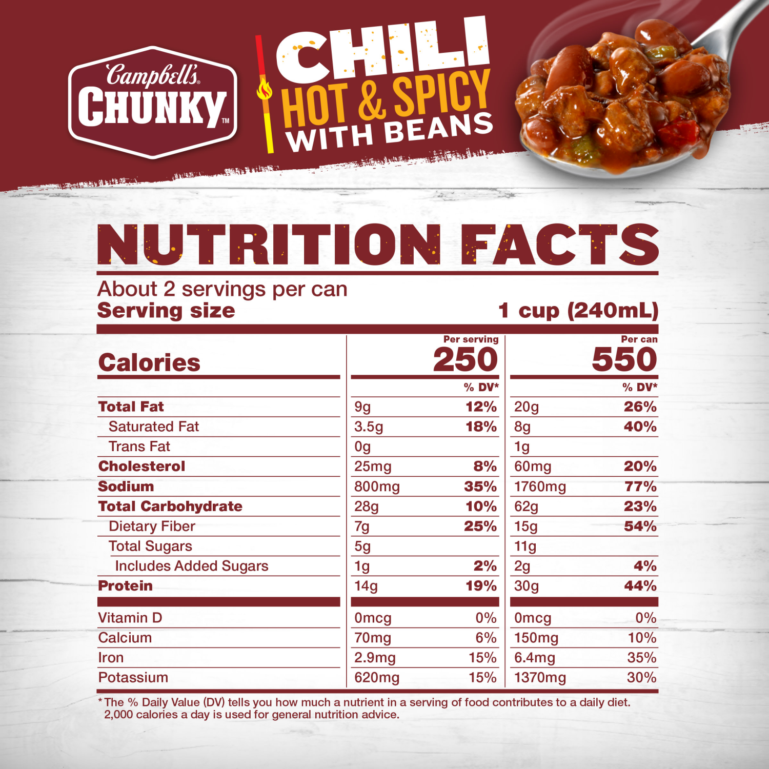slide 5 of 6, Campbell's Campbell’s Chunky Hot and Spicy Chili With Beans, 19 oz Can, 19.000 oz