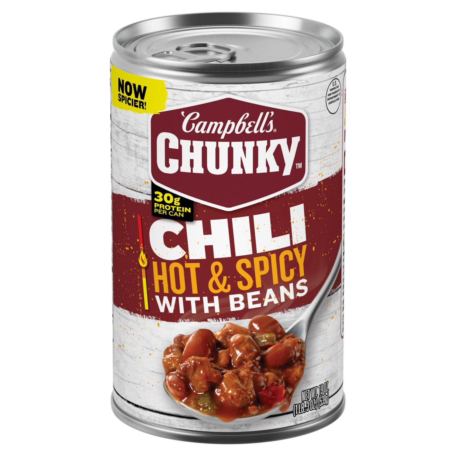 slide 1 of 6, Campbell's Campbell’s Chunky Hot and Spicy Chili With Beans, 19 oz Can, 19.000 oz