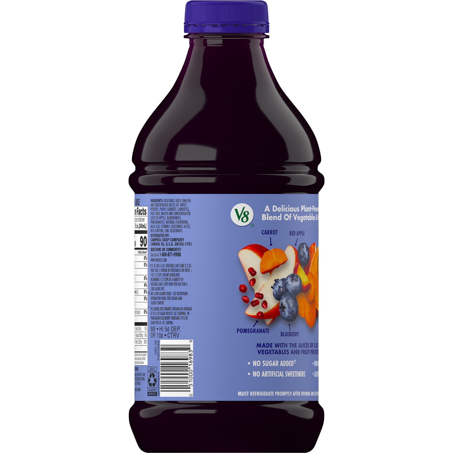 slide 3 of 7, V8 Pomegranate Blueberry 100% Fruit and Vegetable Juice, 46 fl oz Bottle, 46.000 fl oz