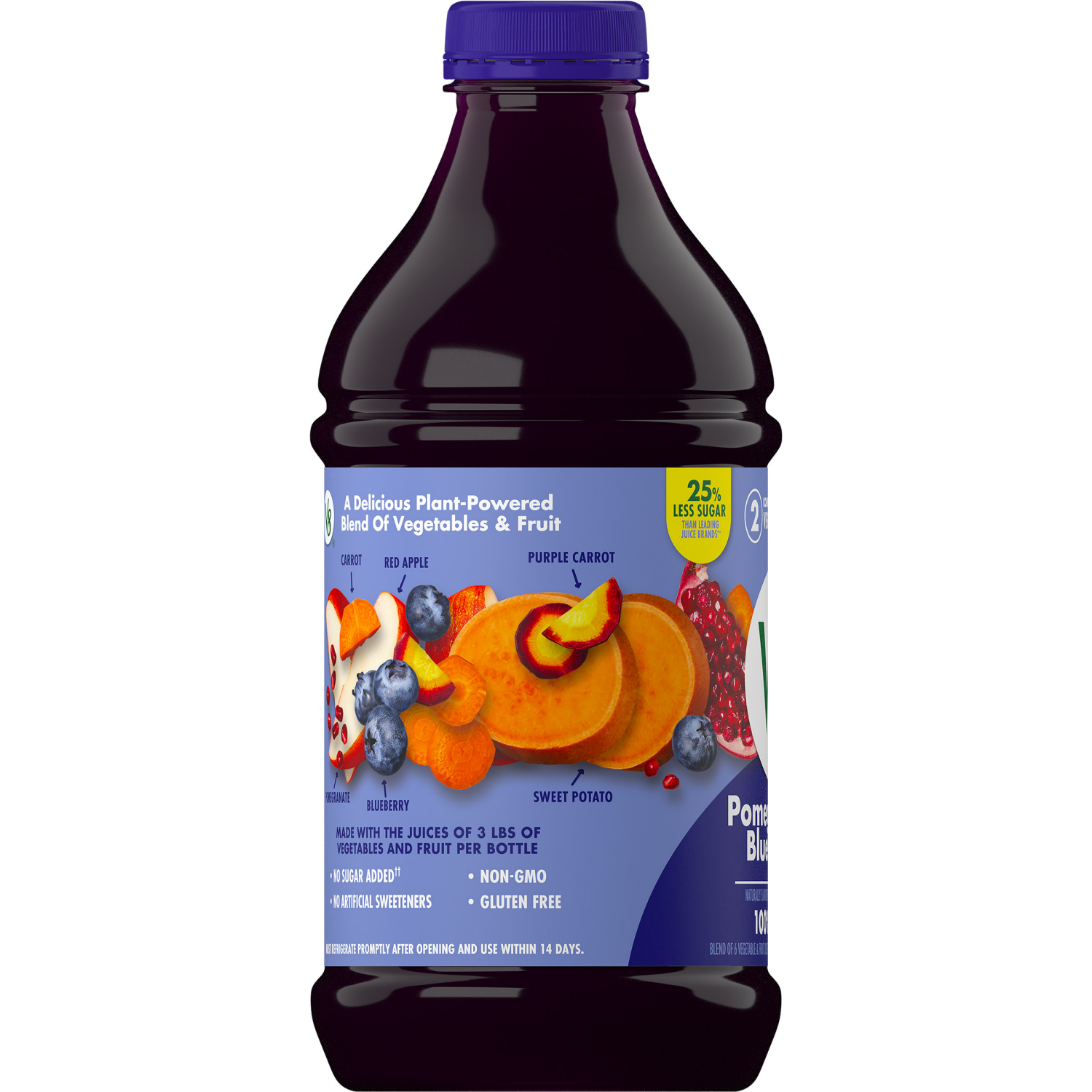 slide 7 of 7, V8 Pomegranate Blueberry 100% Fruit and Vegetable Juice, 46 fl oz Bottle, 46.000 fl oz