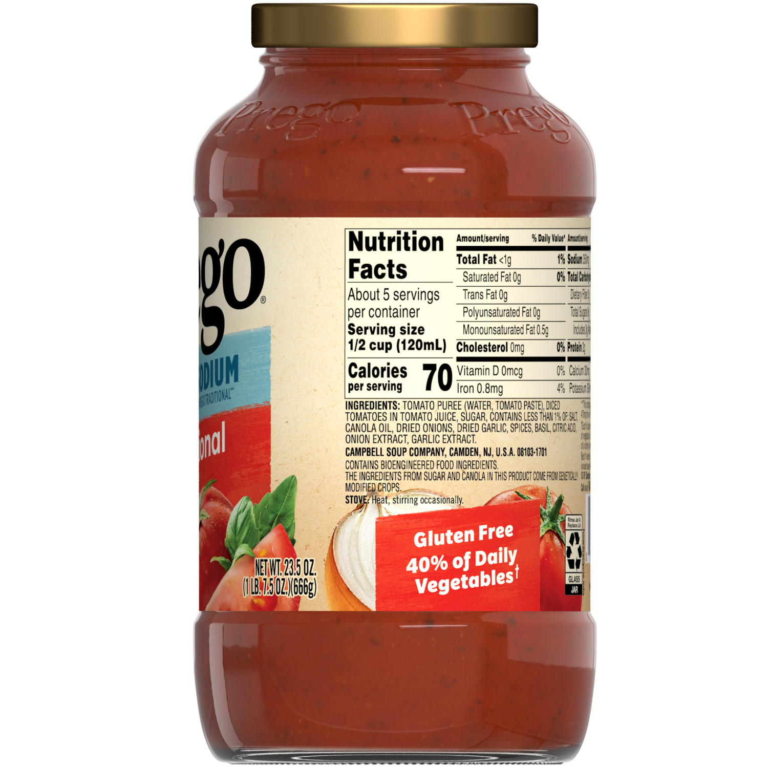 slide 2 of 8, Prego Traditional Lower Sodium Pasta Sauce, 23.500 oz