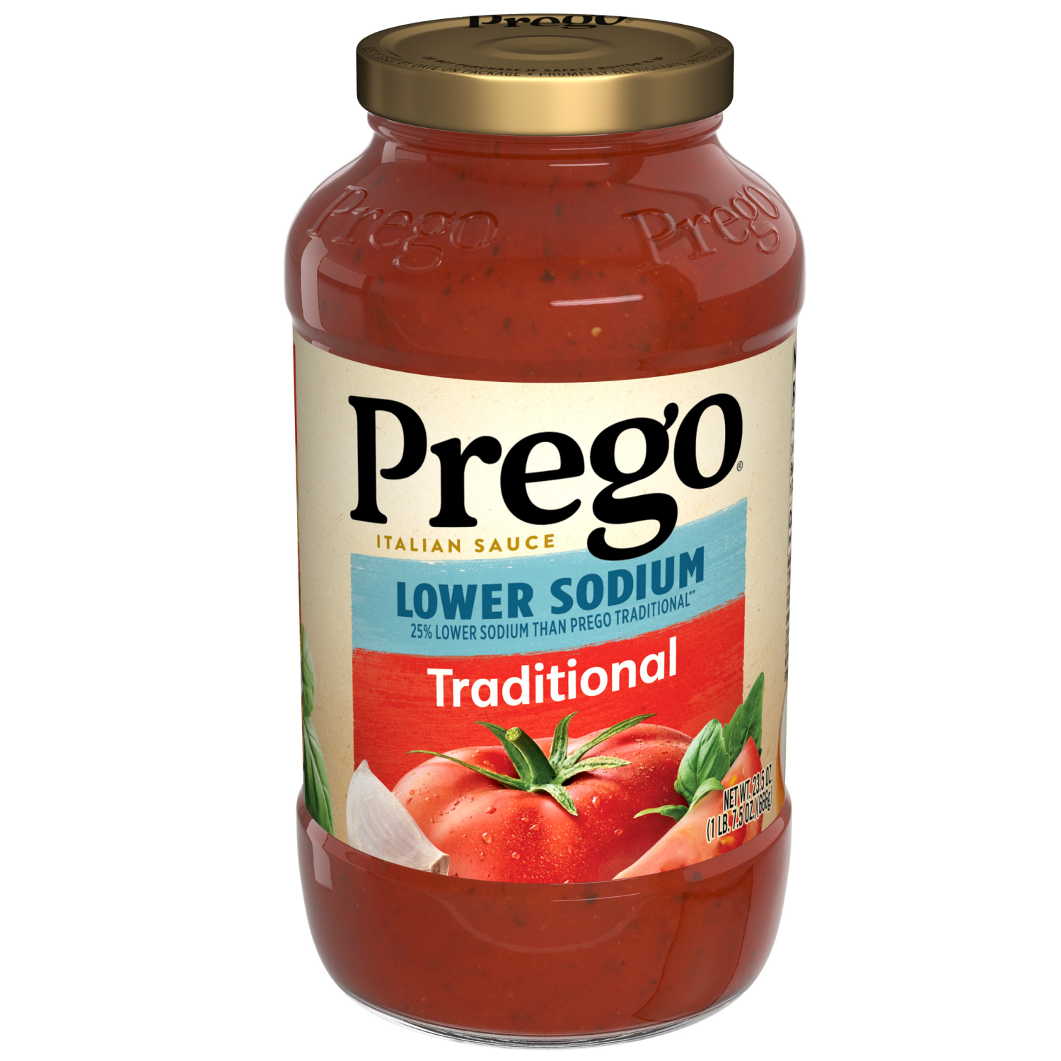 slide 1 of 8, Prego Traditional Lower Sodium Pasta Sauce, 23.500 oz