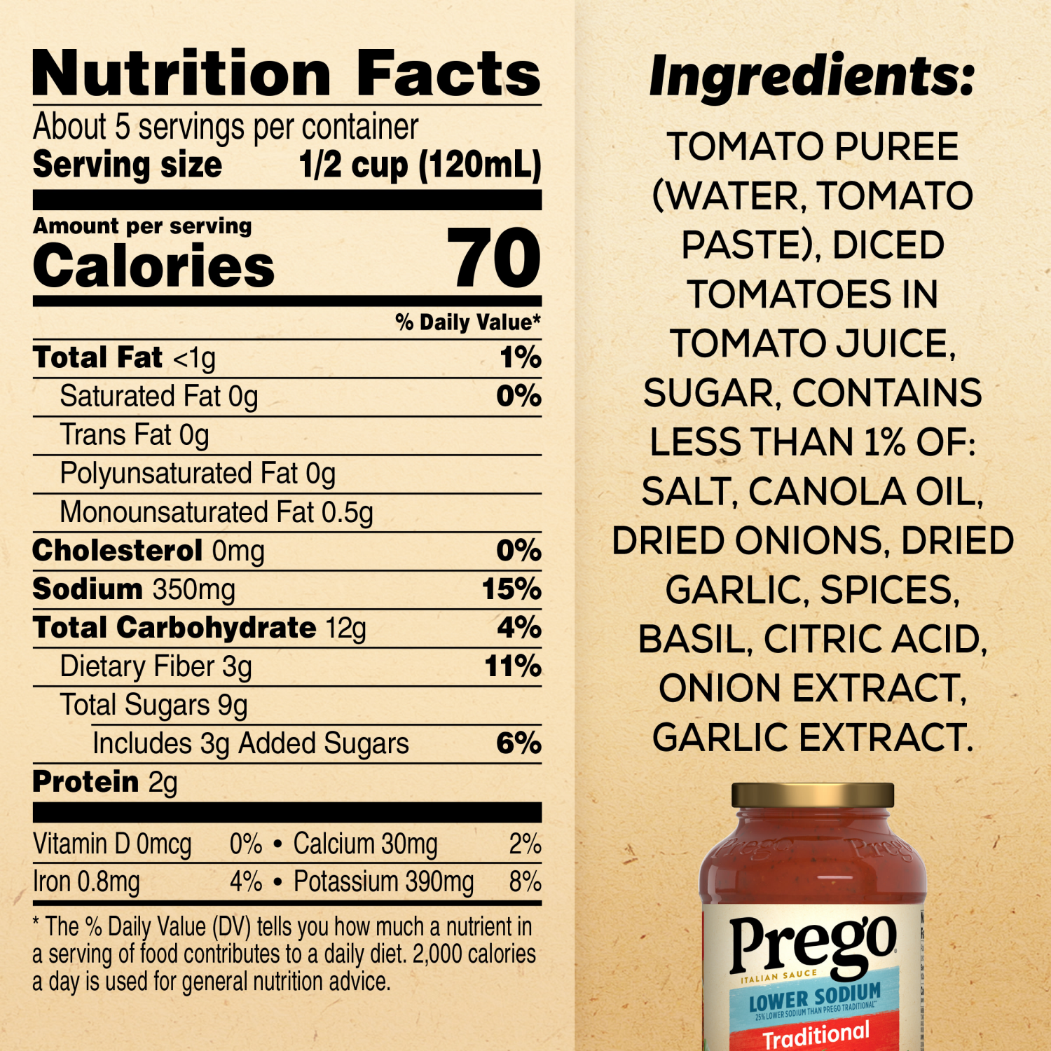 slide 4 of 8, Prego Traditional Lower Sodium Pasta Sauce, 23.500 oz