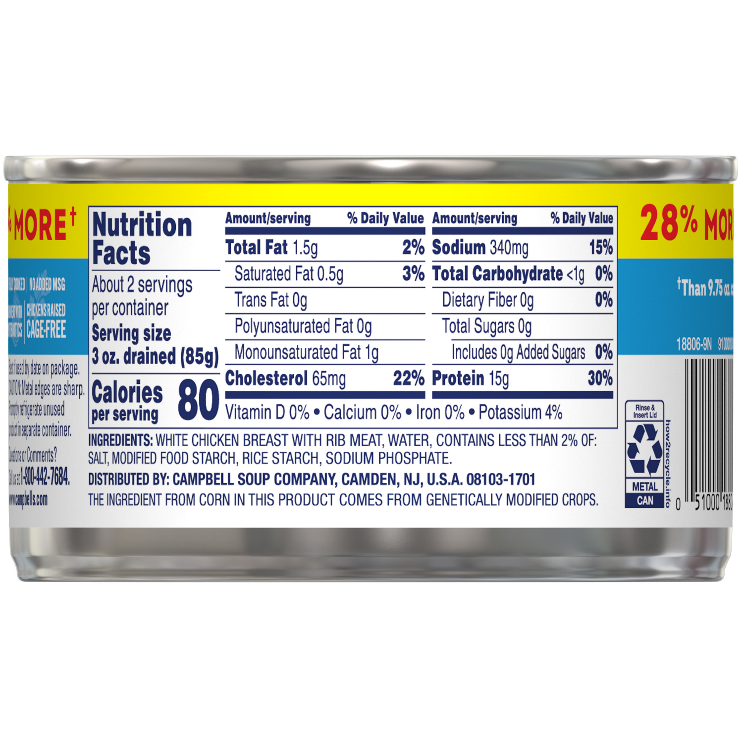 slide 3 of 5, Swanson White Premium Chunk Canned Chicken Breast in Water, 12.5 OZ Can, 12.500 oz