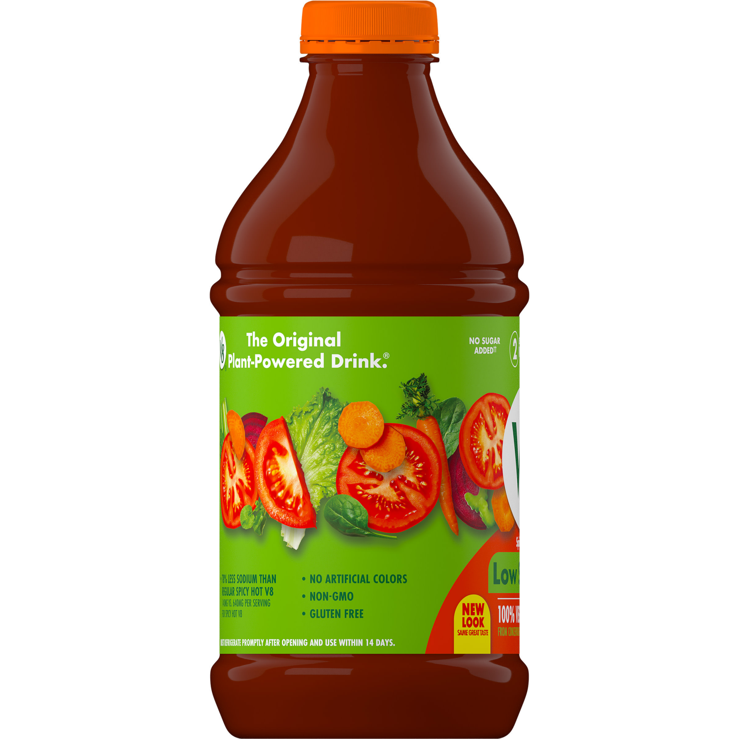 slide 2 of 8, V8 Spicy Hot Low Sodium 100% Vegetable Juice, 46.000 fl oz