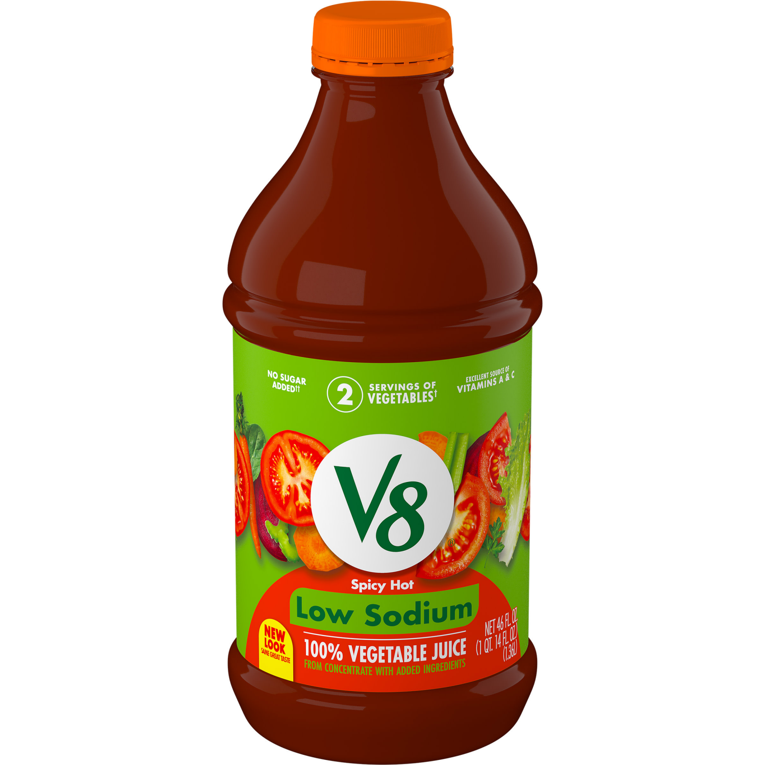 slide 1 of 8, V8 Spicy Hot Low Sodium 100% Vegetable Juice, 46.000 fl oz
