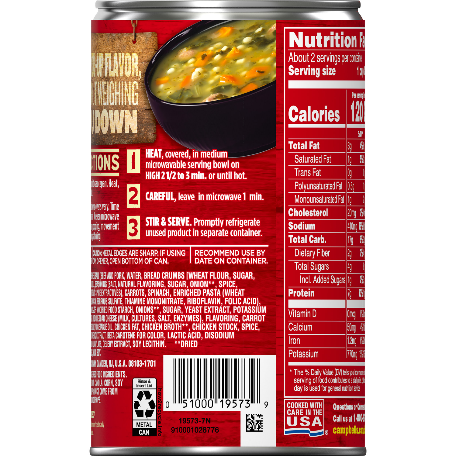 slide 3 of 5, Campbell's Hearty Italian Wedding Soup with Meatballs and Spinach, 18.600 oz