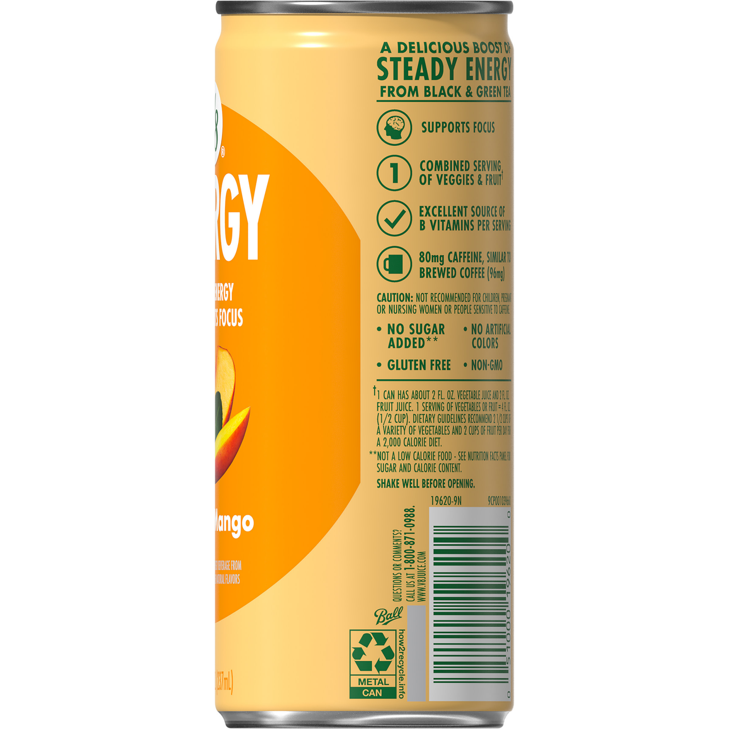 slide 4 of 8, V8 Energy Peach Mango Energy Drink, 8 fl oz Can, 8 oz