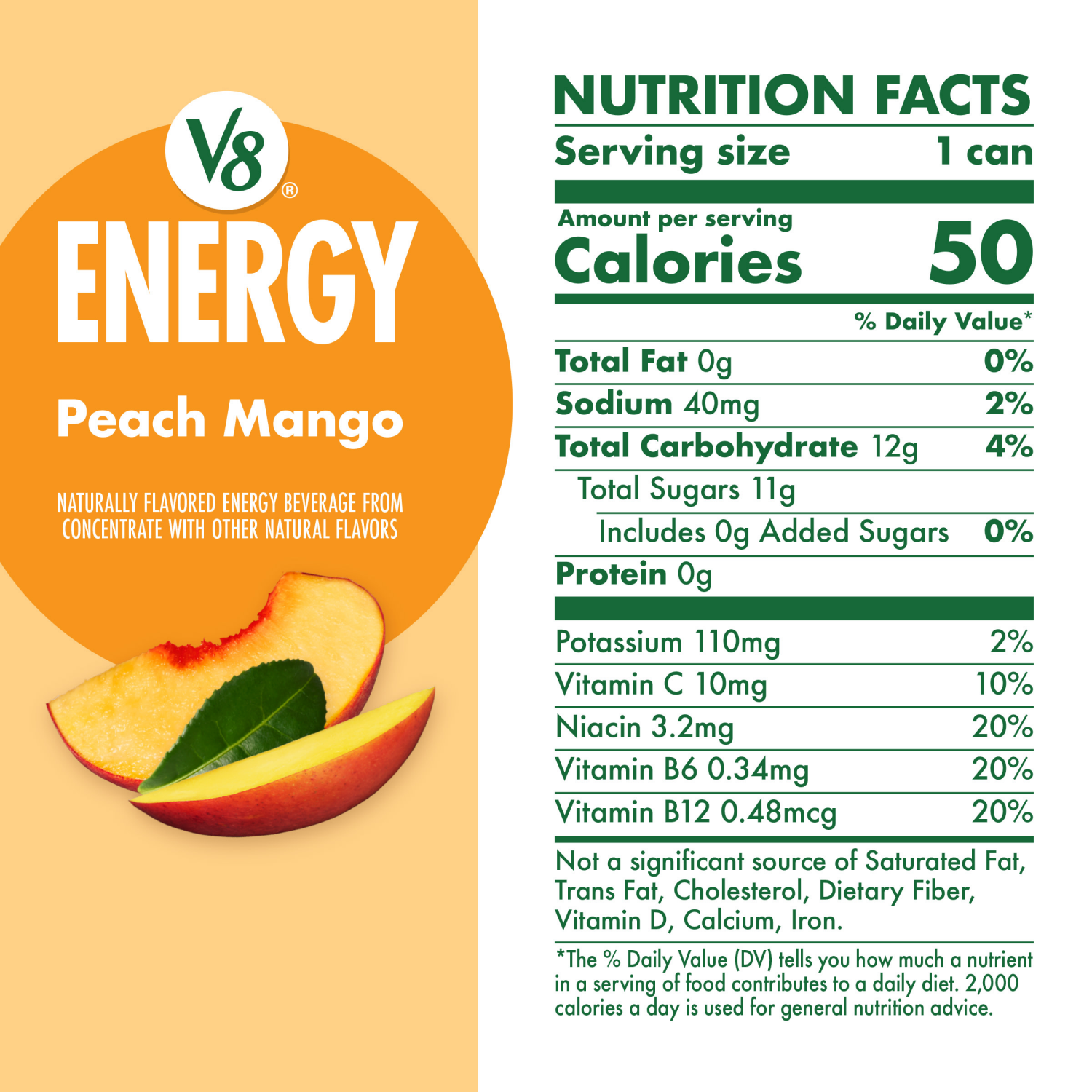 slide 5 of 8, V8 Energy Peach Mango Energy Drink, 8 fl oz Can, 8 oz