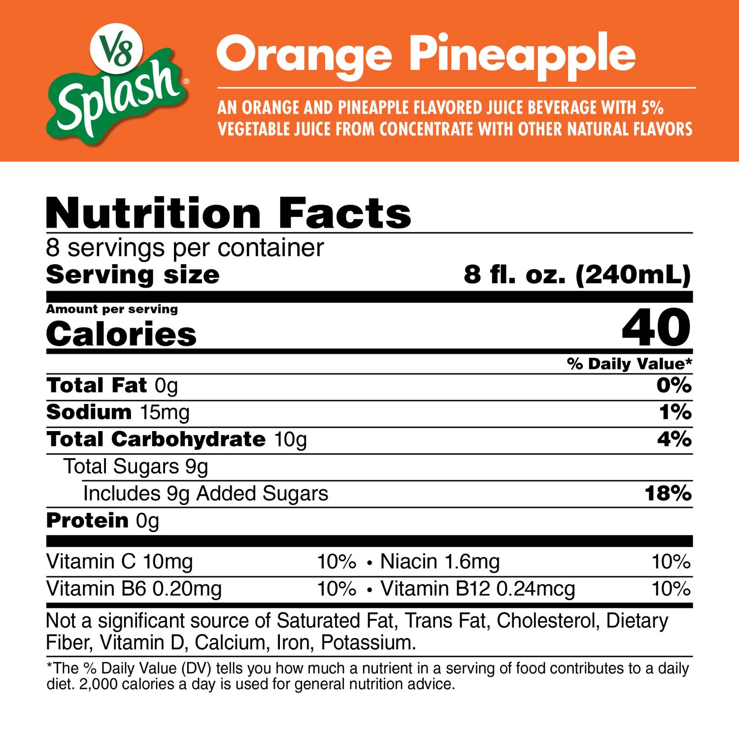 slide 5 of 7, V8 Splash Orange Pineapple Flavored Beverage, 64 fl oz Bottle, 64.000 fl oz
