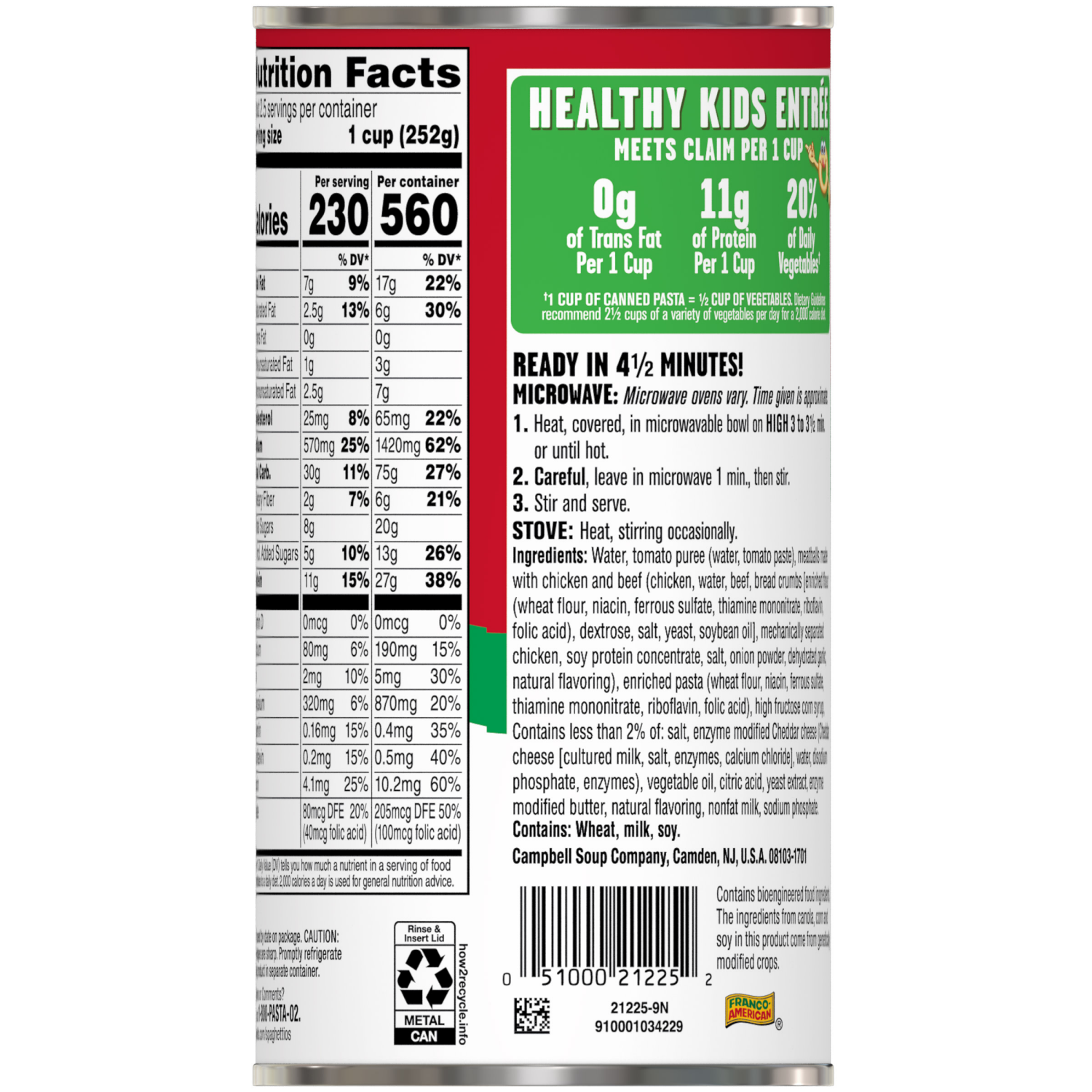 slide 5 of 8, Campbell's SpaghettiOs Canned Pasta with Meatballs, 22.2 oz Can, 22.200 oz