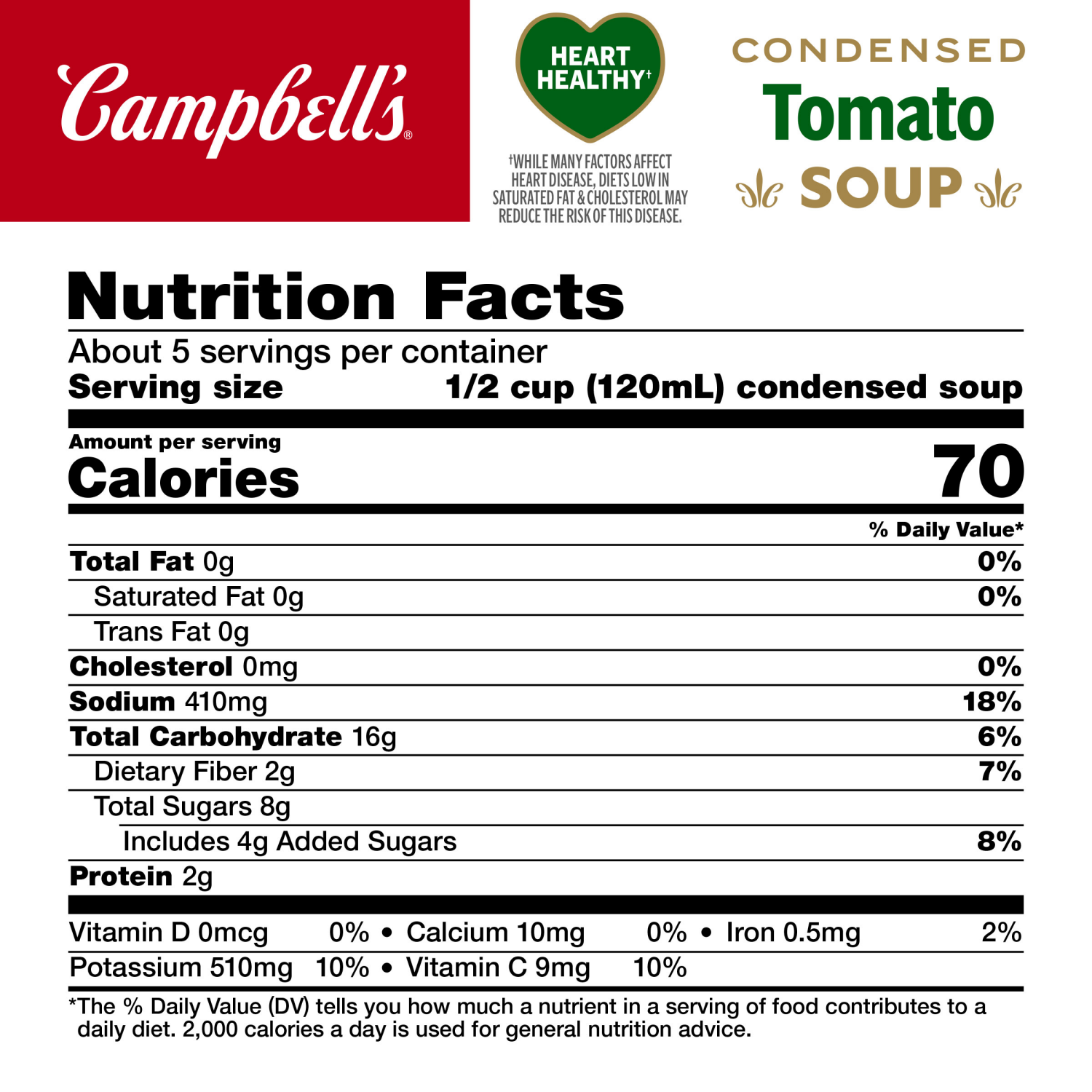 slide 2 of 7, Campbell's Campbell’s Condensed Heart Healthy Tomato Soup, 23.2 oz Family Size Can, 23.200 oz