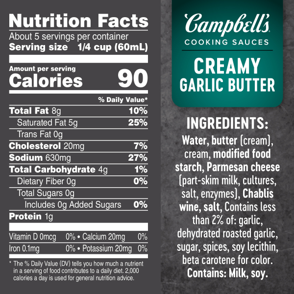 slide 29 of 29, Campbell's Cooking Sauces, Creamy Garlic Butter Sauce, 12 Oz Pouch, 12 oz