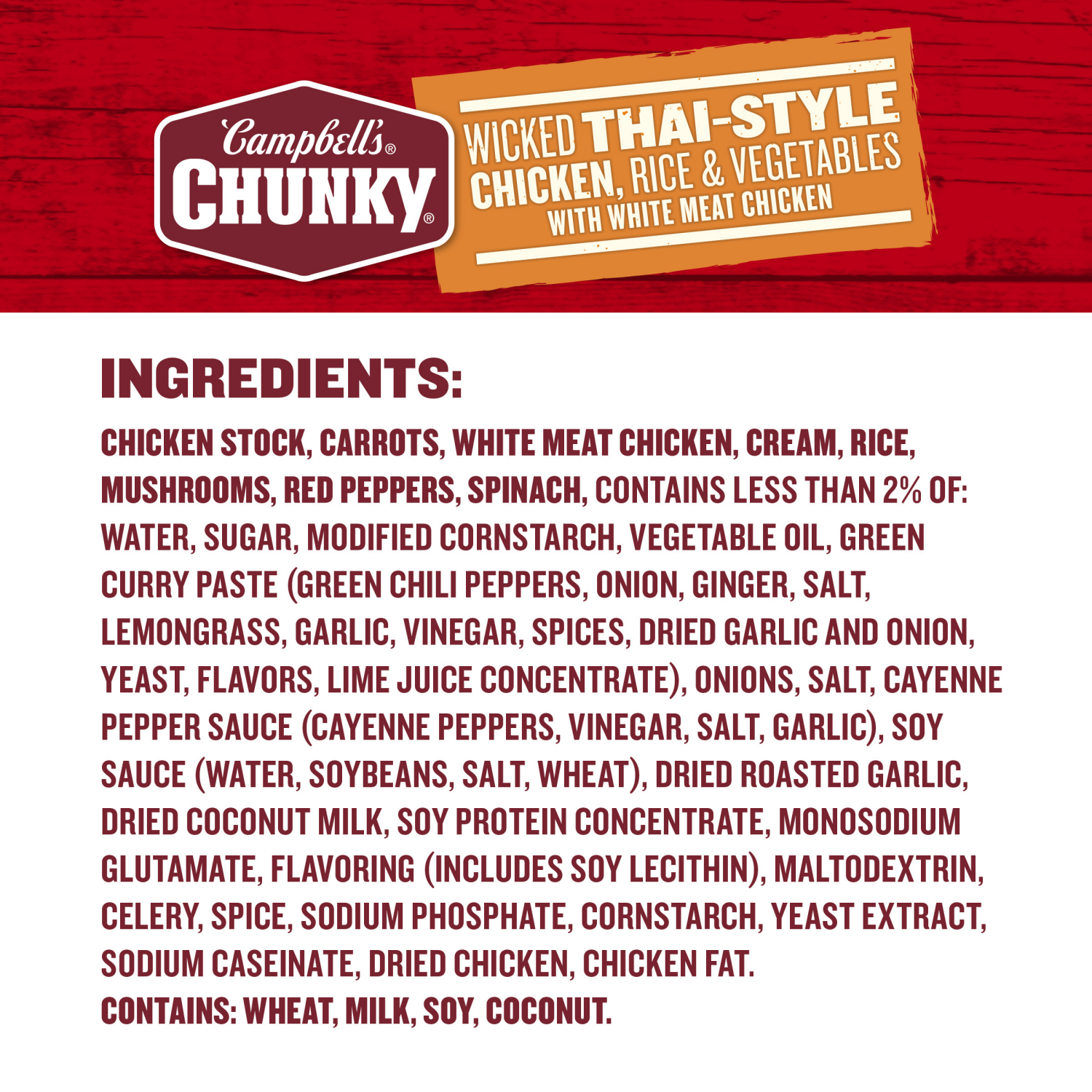 slide 5 of 5, Campbell's Wicked Thai Style Chicken with Rice and Vegetables Soup, 18.600 oz