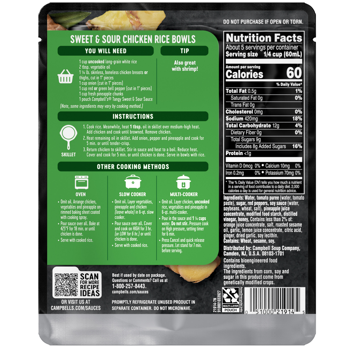 slide 4 of 8, Campbell's Tangy Sweet and Sour Cooking Sauce, 11.000 oz