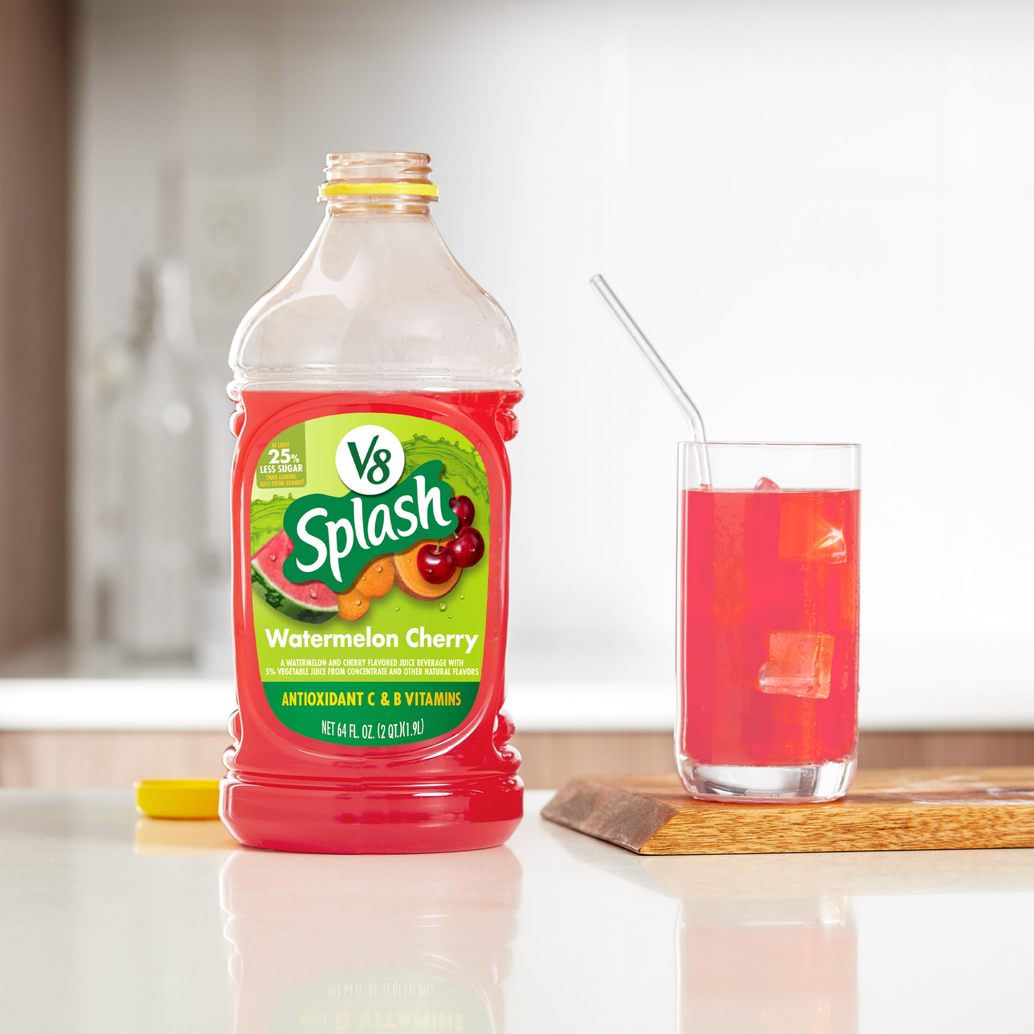 slide 6 of 8, V8 Splash Watermelon Cherry Beverage, 64 fl oz Bottle, 64.000 fl oz