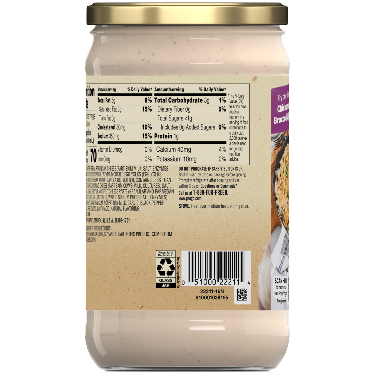 slide 5 of 8, Prego Alfredo Sauce with Roasted Garlic and Parmesan Cheese, 22.000 oz