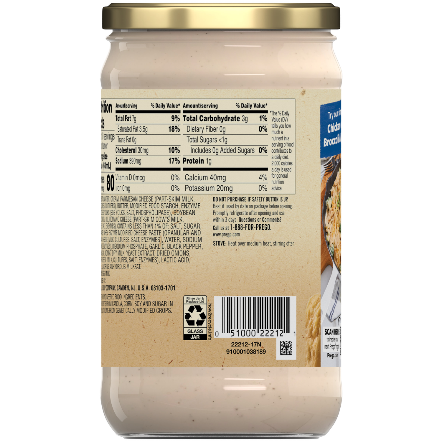 slide 5 of 8, Prego Homestyle Alfredo Pasta Sauce, 22.000 oz