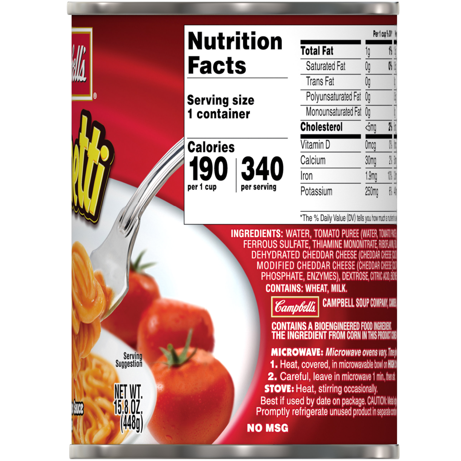 slide 2 of 8, Campbell's Spaghetti in Tomato Sauce with Cheese, 15.8 oz Can, 15.800 oz