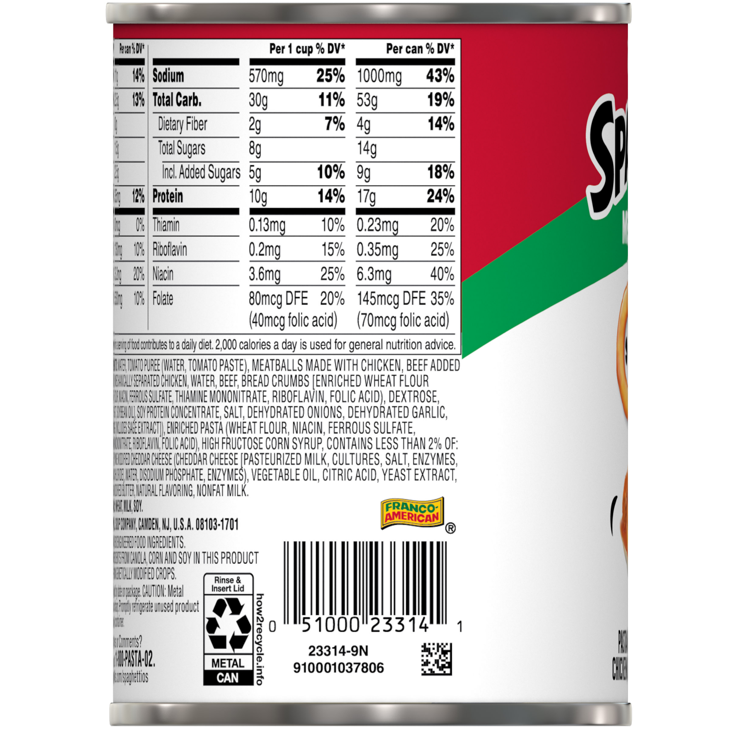 slide 3 of 8, Campbell's SpaghettiOs Canned Pasta with Meatballs, 15.6 oz Can, 15.600 oz