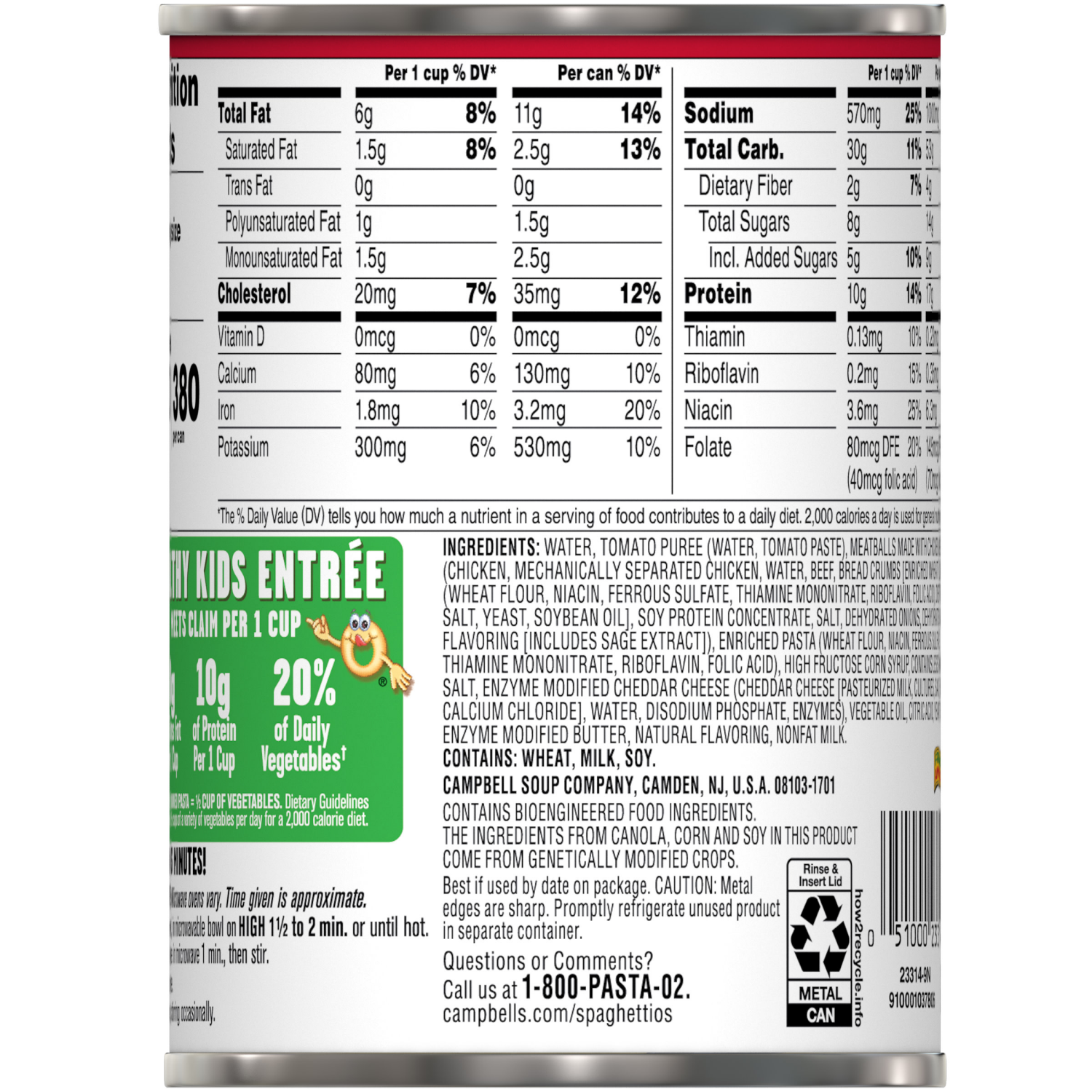 slide 5 of 8, Campbell's SpaghettiOs Canned Pasta with Meatballs, 15.6 oz Can, 15.600 oz