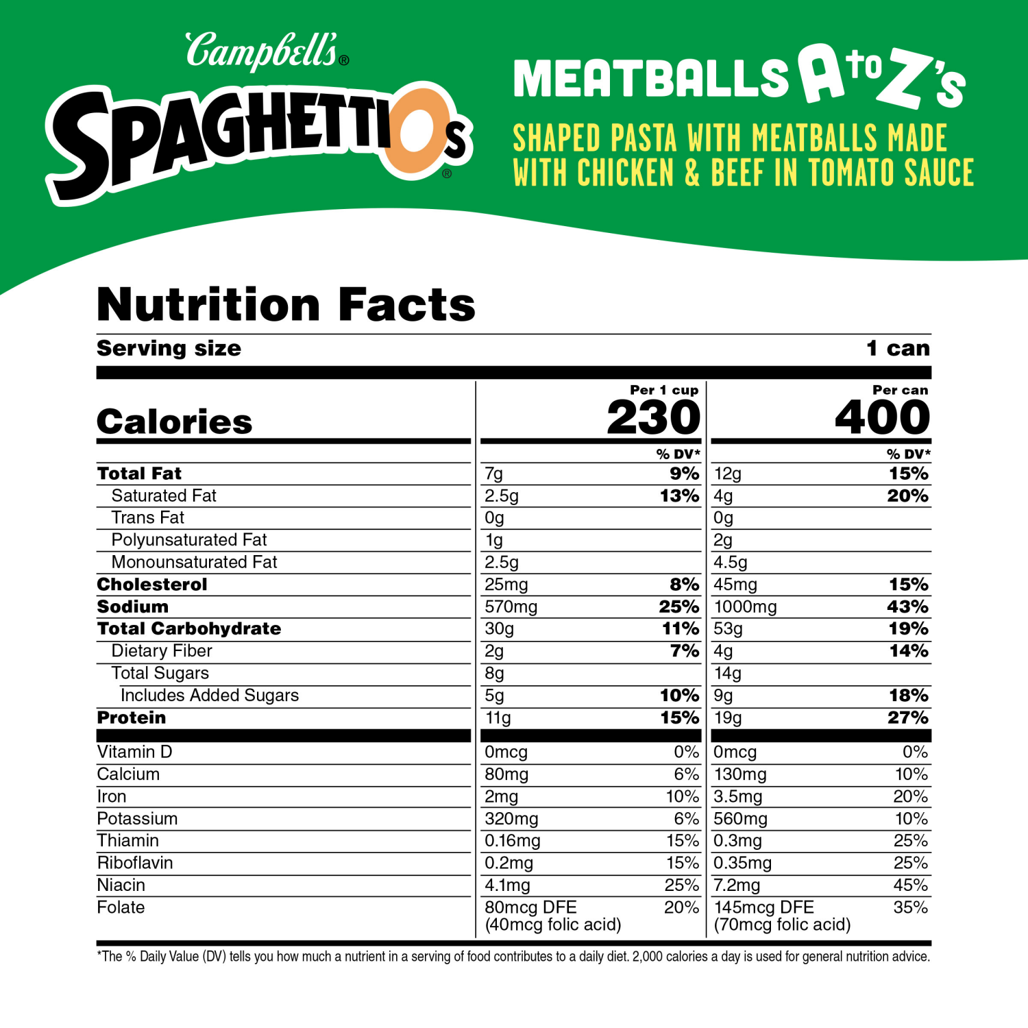 slide 4 of 8, Campbell's SpaghettiOs A to Z's Canned Pasta with Meatballs, 15.6 oz Can, 15.600 oz