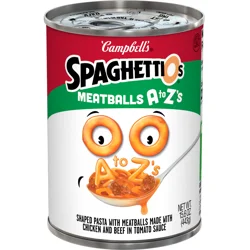Campbell's SpaghettiOs A to Z's Canned Pasta with Meatballs, 15.6 oz Can