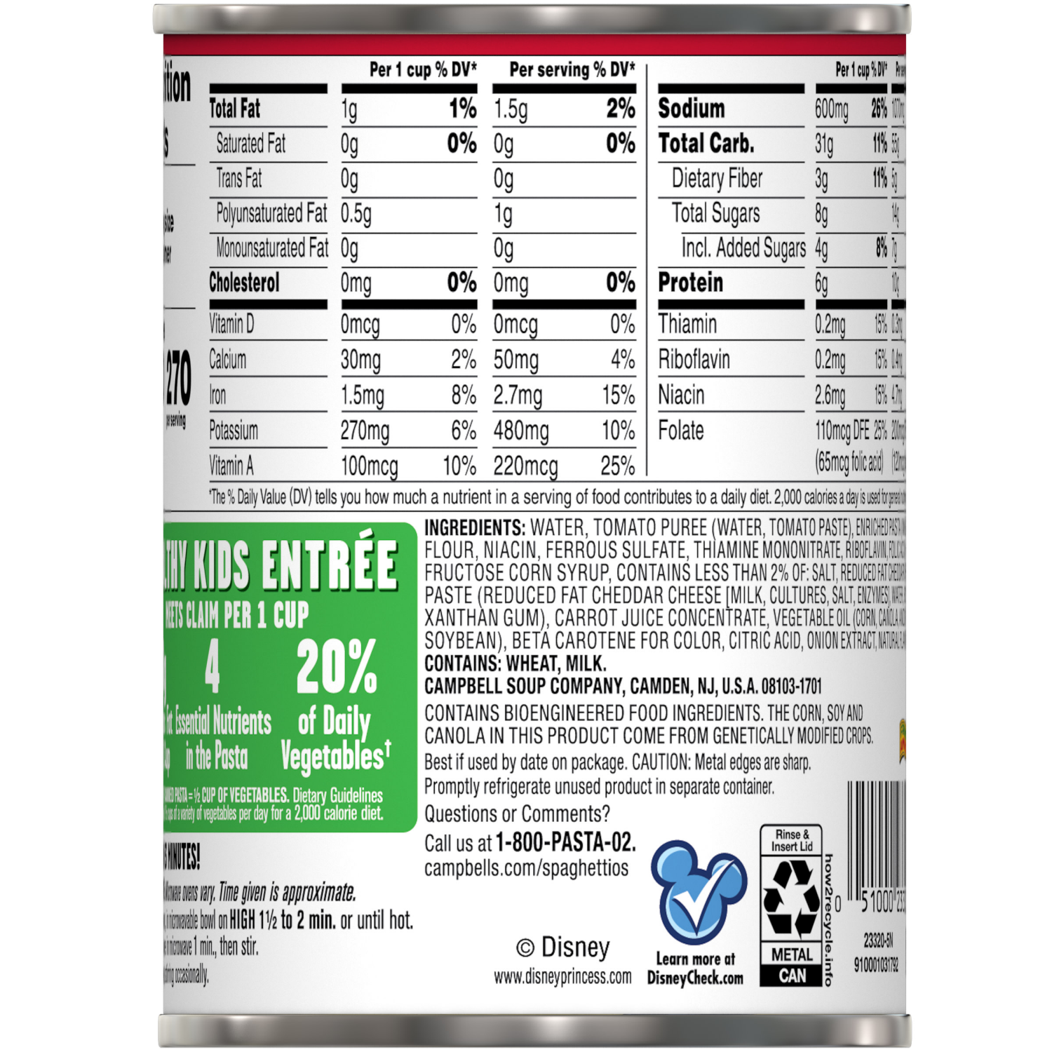 slide 3 of 5, Campbell's Original Disney Princess Cool Shapes Canned Pasta, 15.800 oz