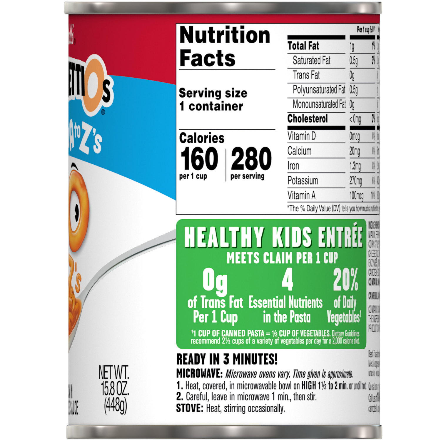 slide 2 of 8, Campbell's SpaghettiOs Original A to Z's Canned Pasta, 15.8 oz Can, 15.800 oz