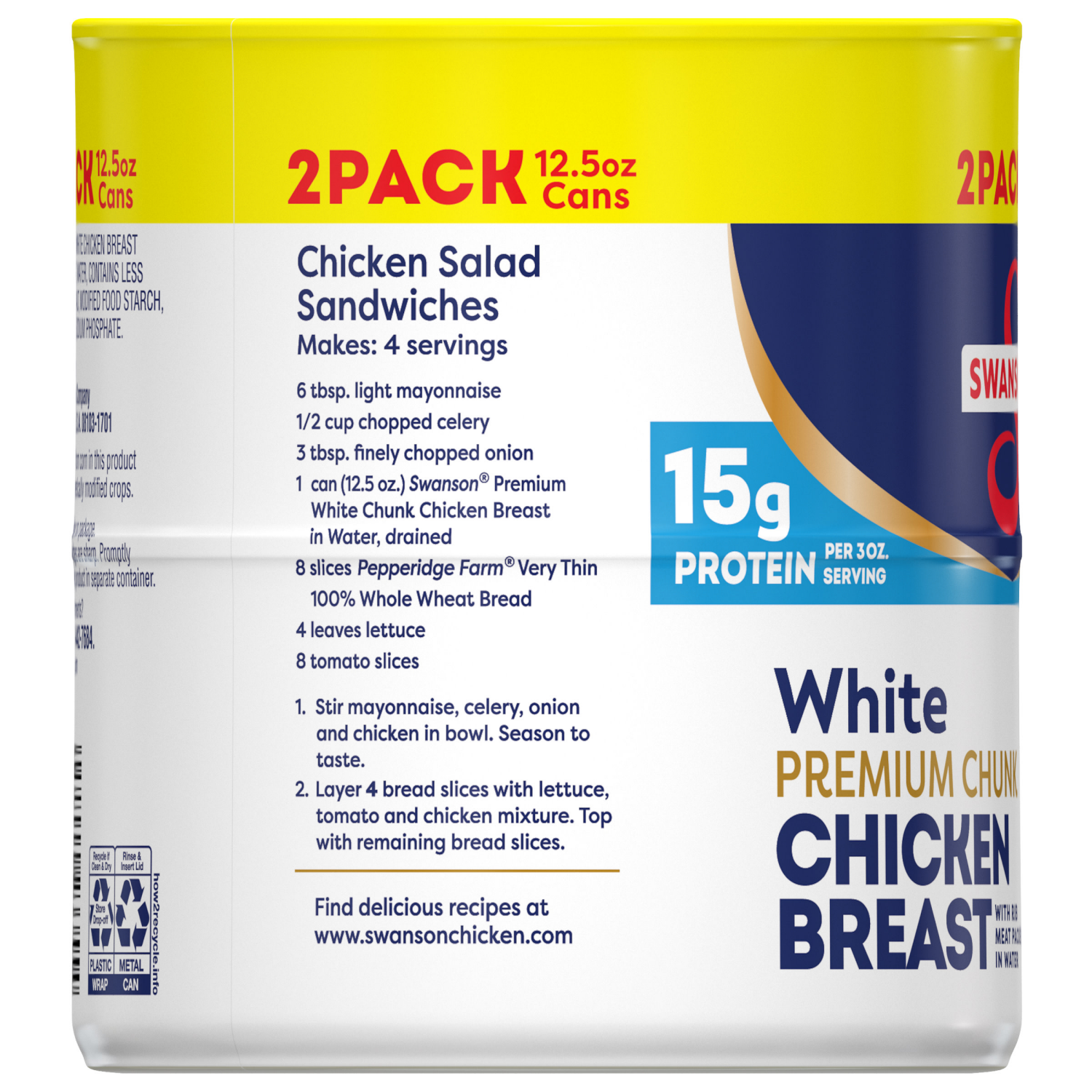 slide 3 of 8, Swanson White Premium Chunk Chicken Breast with Rib Meat in Water, 12.5 oz. (Pack of 2), 25.000 oz