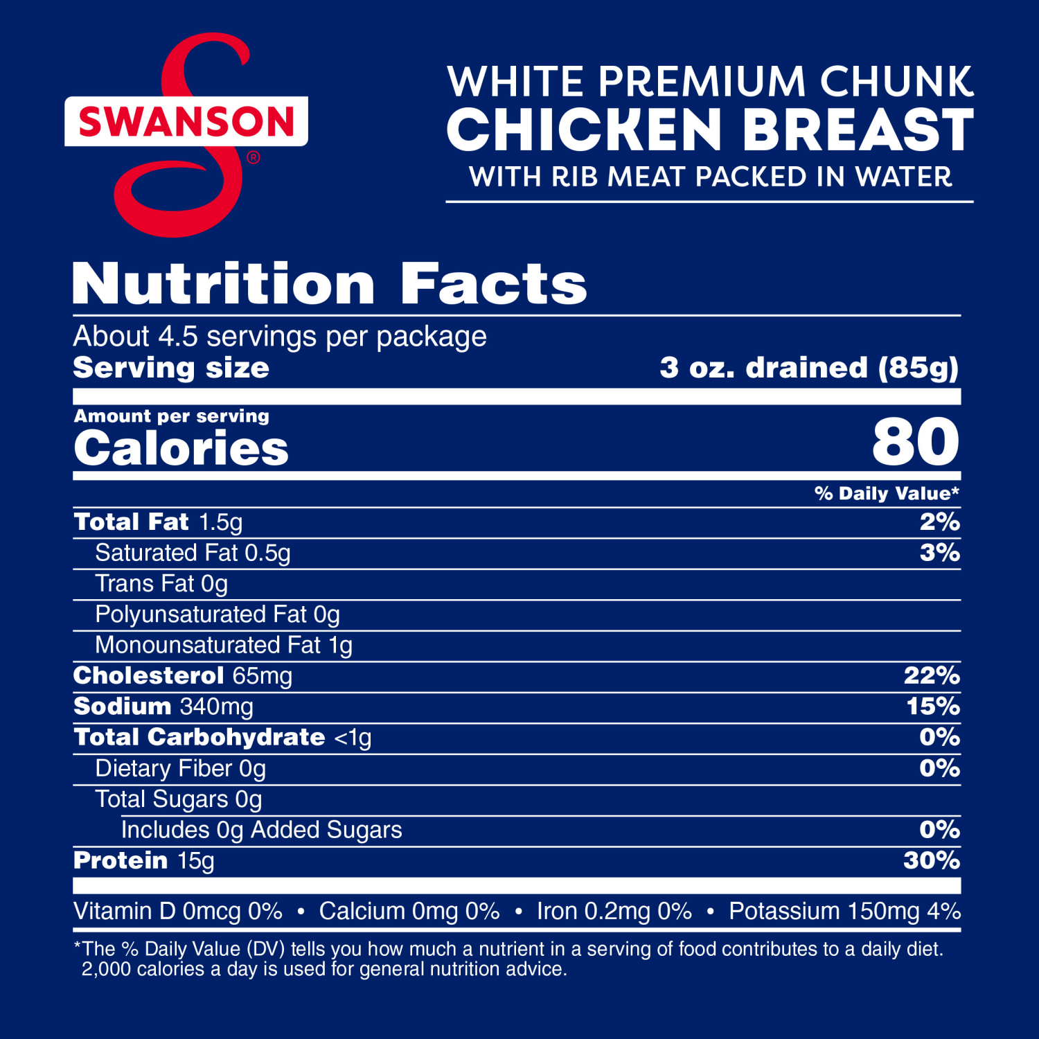slide 4 of 8, Swanson White Premium Chunk Chicken Breast with Rib Meat in Water, 12.5 oz. (Pack of 2), 25.000 oz
