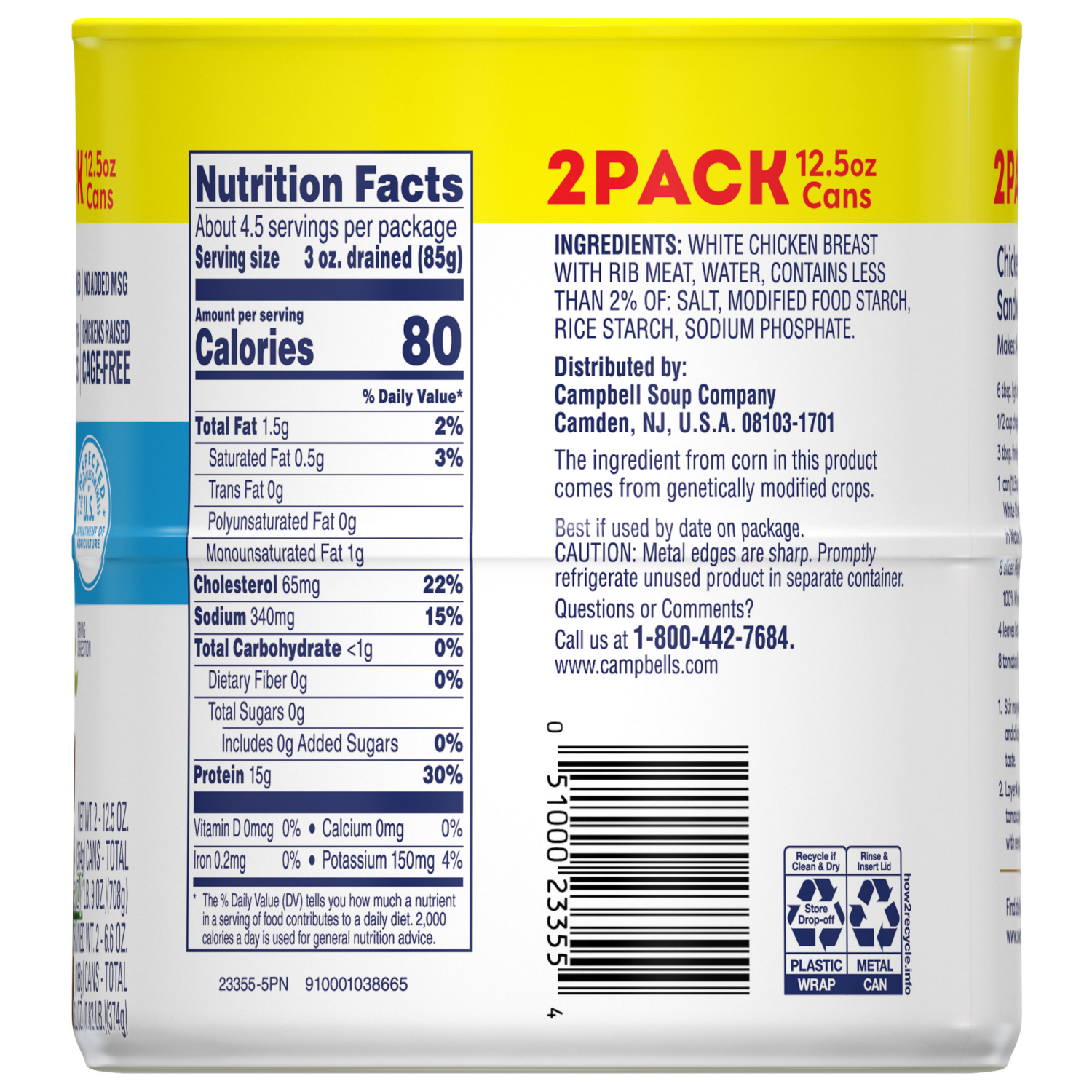 slide 5 of 8, Swanson White Premium Chunk Chicken Breast with Rib Meat in Water, 12.5 oz. (Pack of 2), 25.000 oz