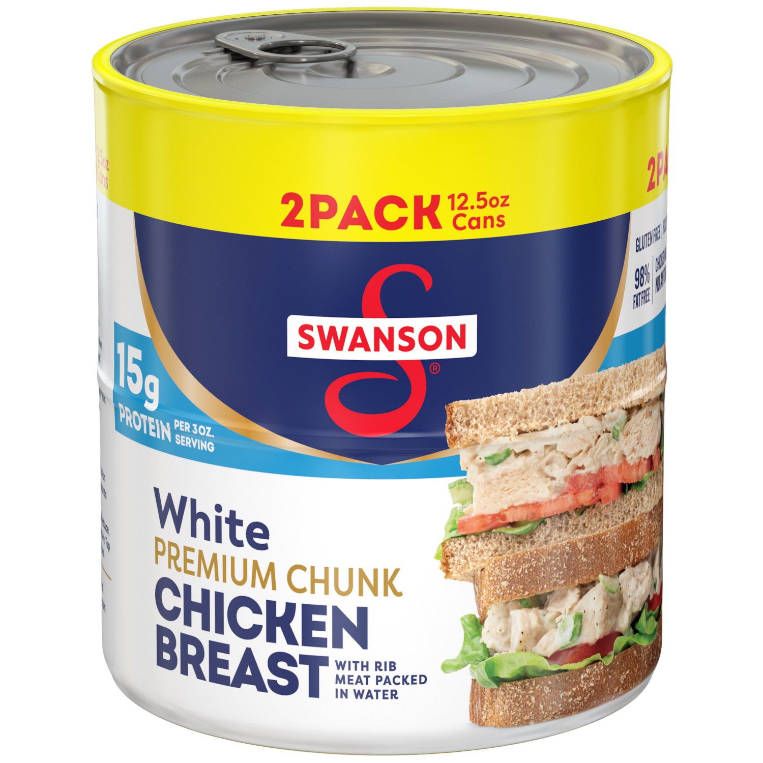 slide 1 of 8, Swanson White Premium Chunk Chicken Breast with Rib Meat in Water, 12.5 oz. (Pack of 2), 25.000 oz