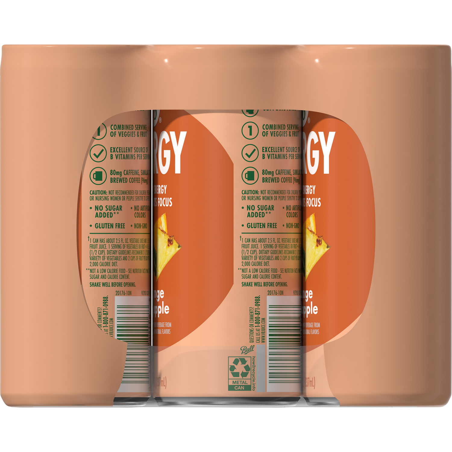 slide 4 of 8, V8 Energy Orange Pineapple Energy Drink, 8 fl oz Can (12 Pack), 96.000 fl oz