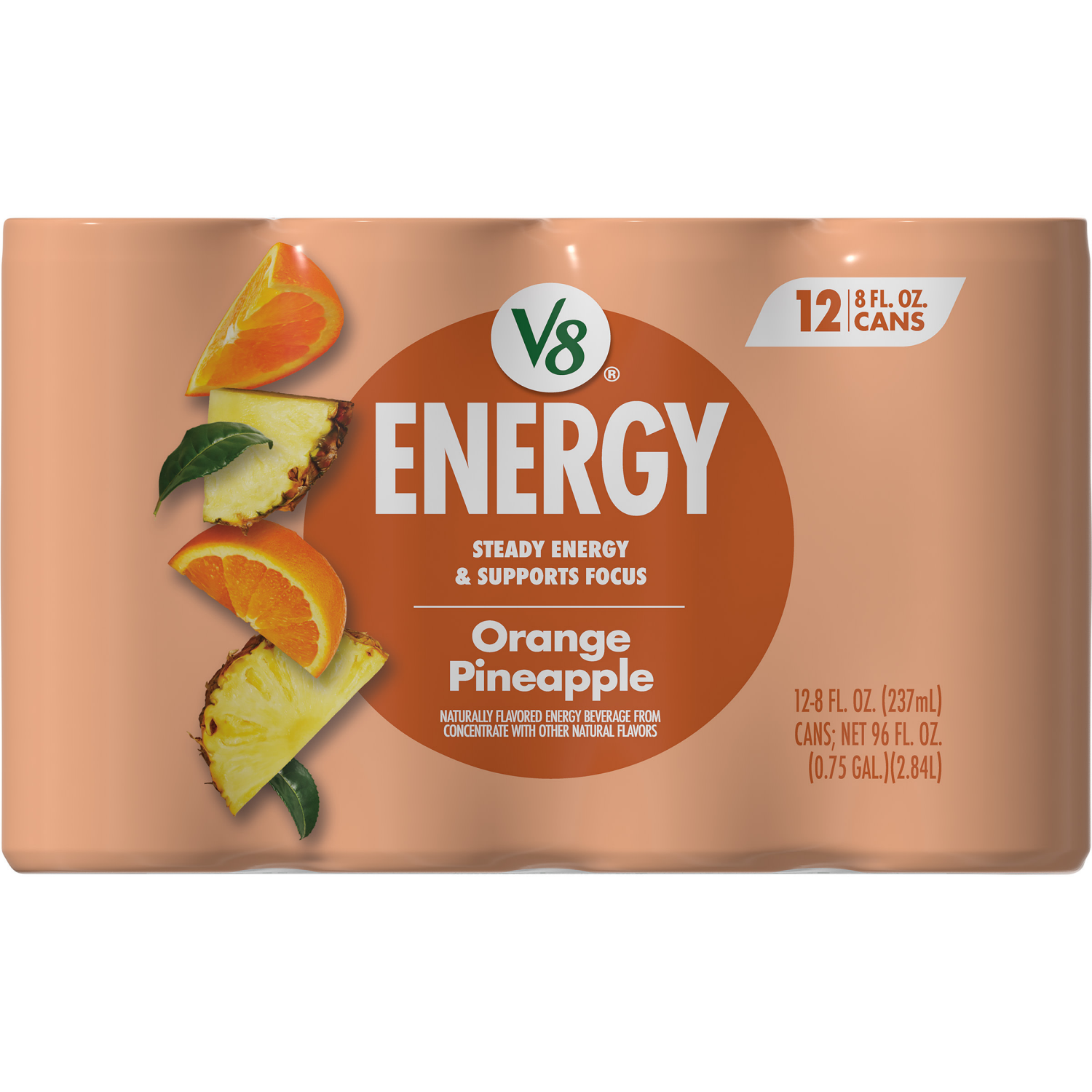 slide 8 of 8, V8 Energy Orange Pineapple Energy Drink, 8 fl oz Can (12 Pack), 96.000 fl oz