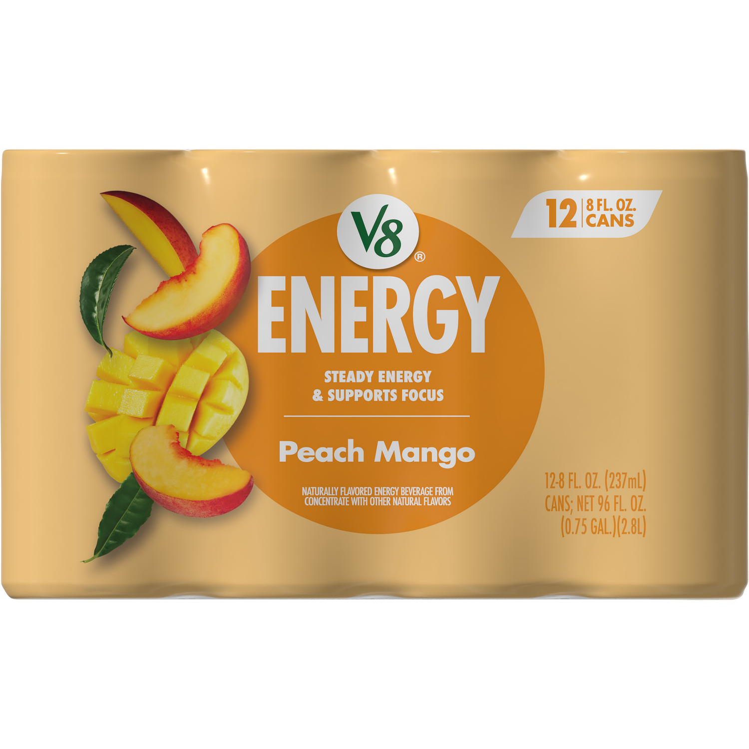 slide 8 of 8, V8 Energy Peach Mango Energy Drink, 8 fl oz Can (12 Pack), 96.000 fl oz