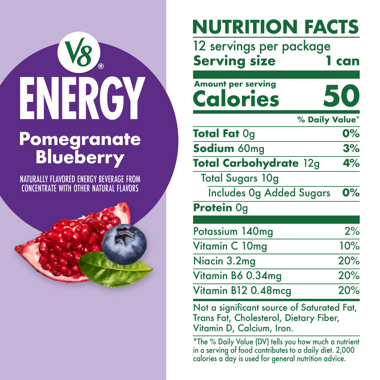 slide 5 of 8, V8 Energy Pomegranate Blueberry Energy Drink, 8 fl oz Can (12 Pack), 12 ct; 8 fl oz